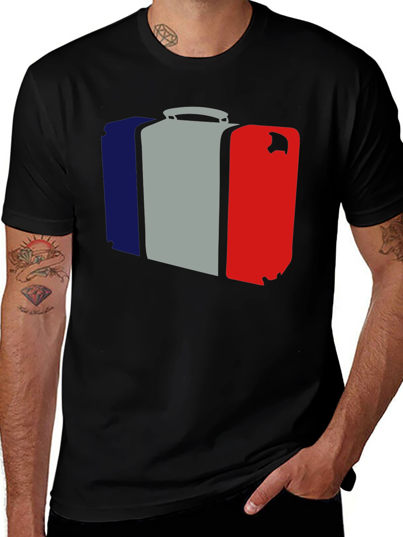 Variant 13 of French Flag Suitcase Graphic Tee - Stylish Travel Shirt
