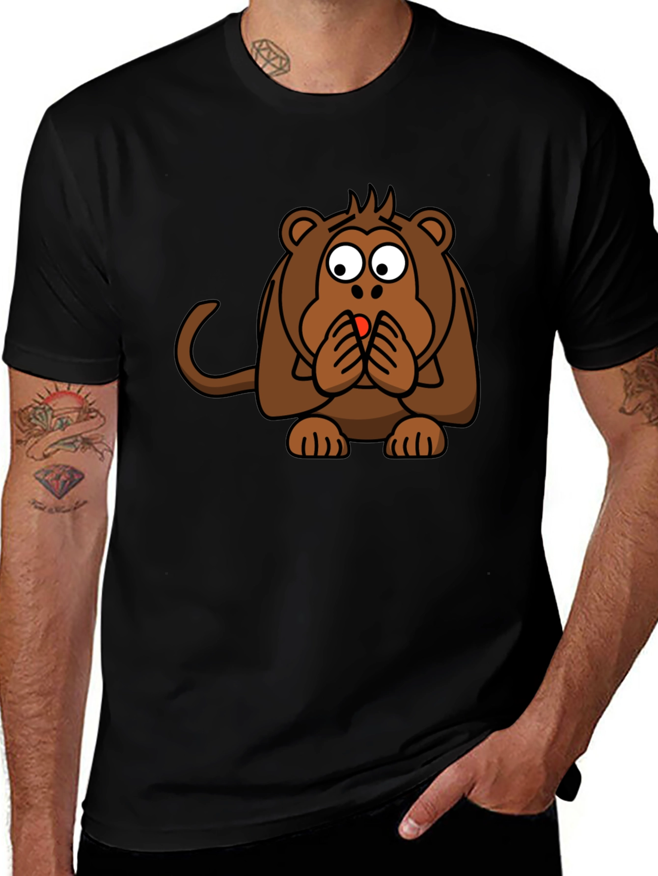 Funny Monkey Graphic T-Shirt - Black Crew Neck