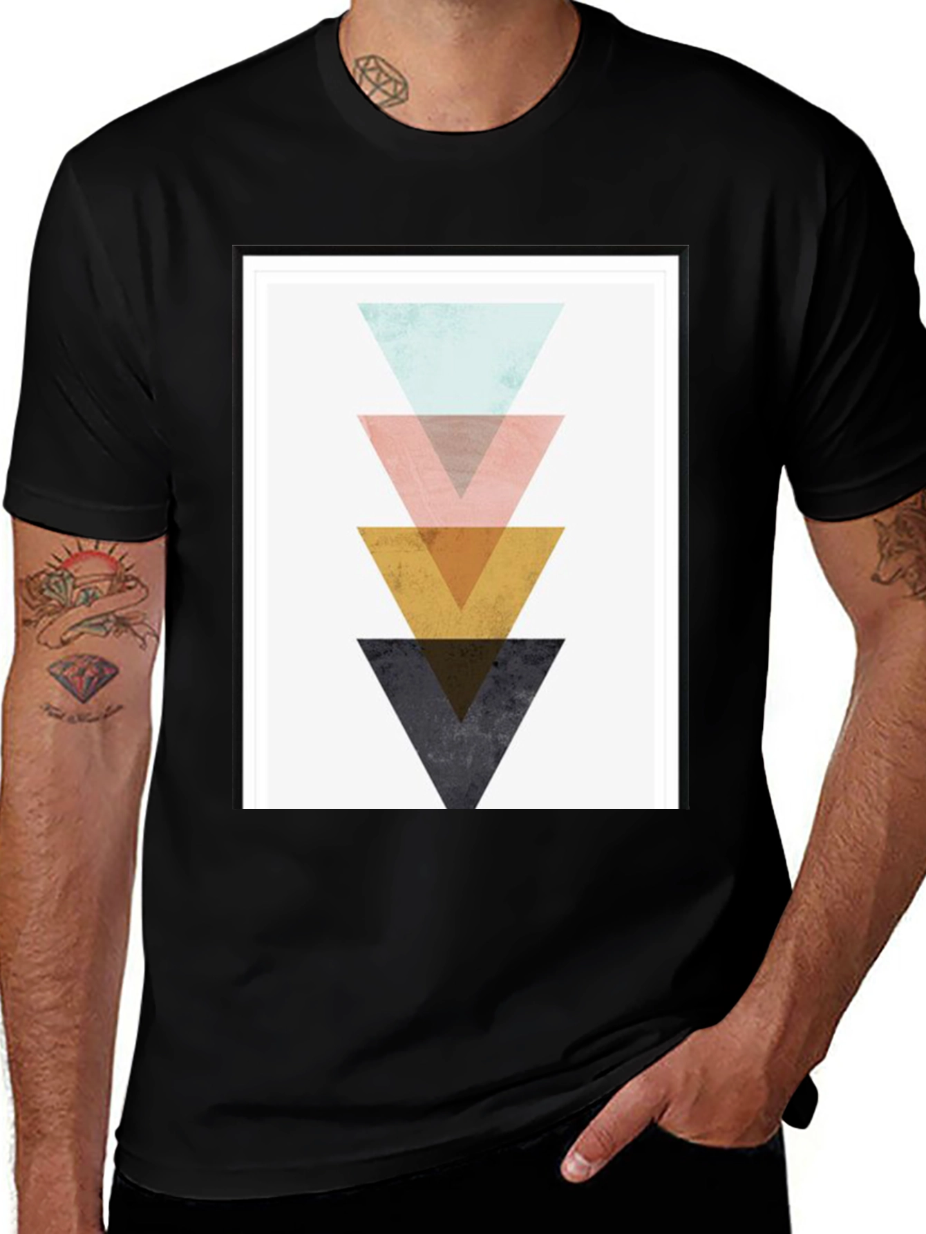 Variant 14 of Geometric Triangle Graphic Print Black T-Shirt