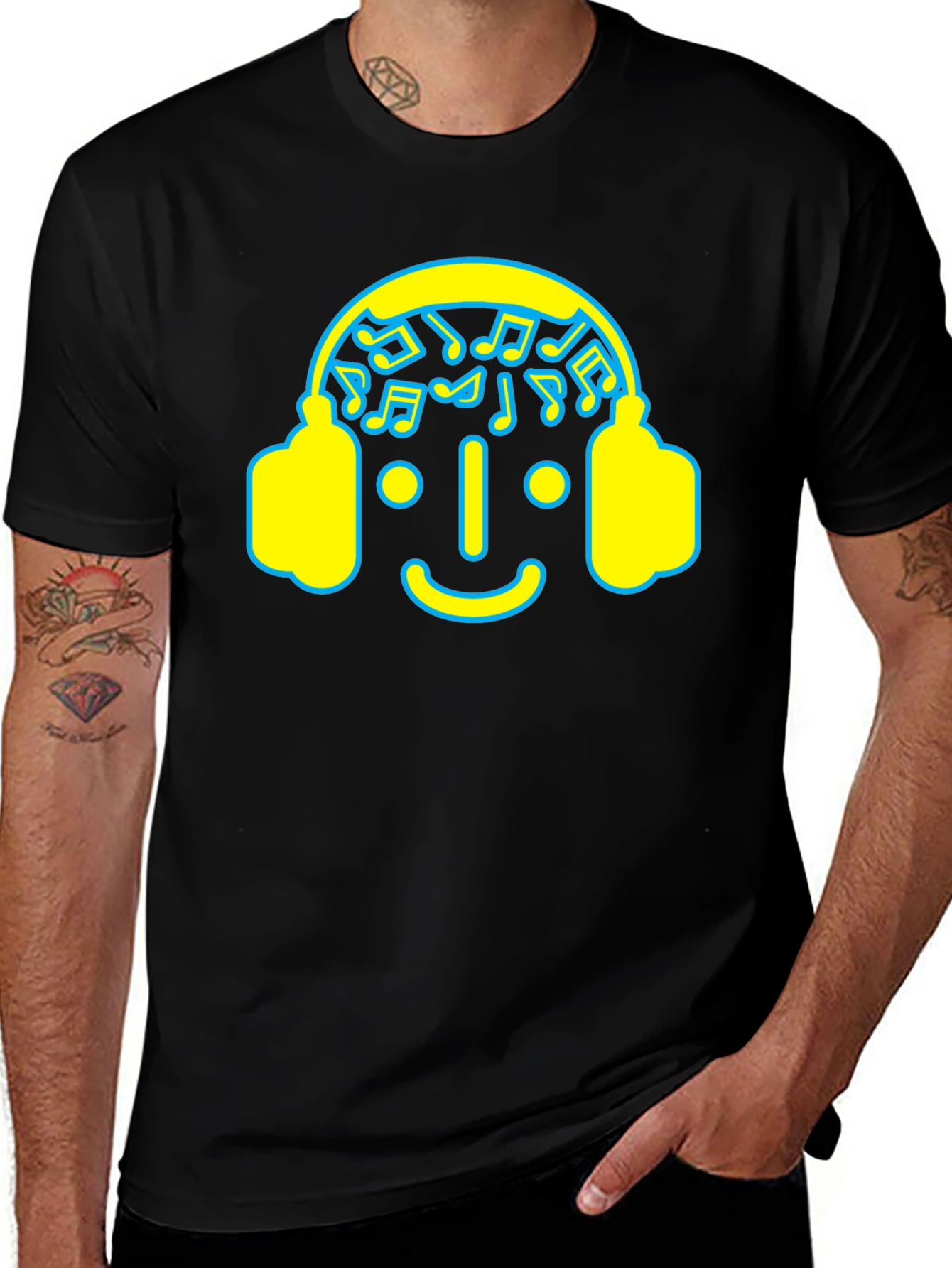 Variant 14 of Music Head T-Shirt - Black Cotton Tee