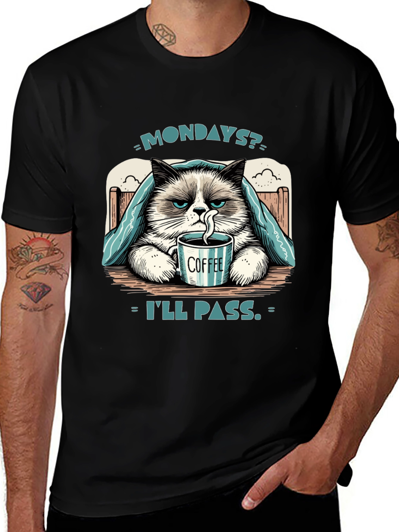 Variant 20 of Grumpy Cat "Mondays? I'll Pass" T-Shirt