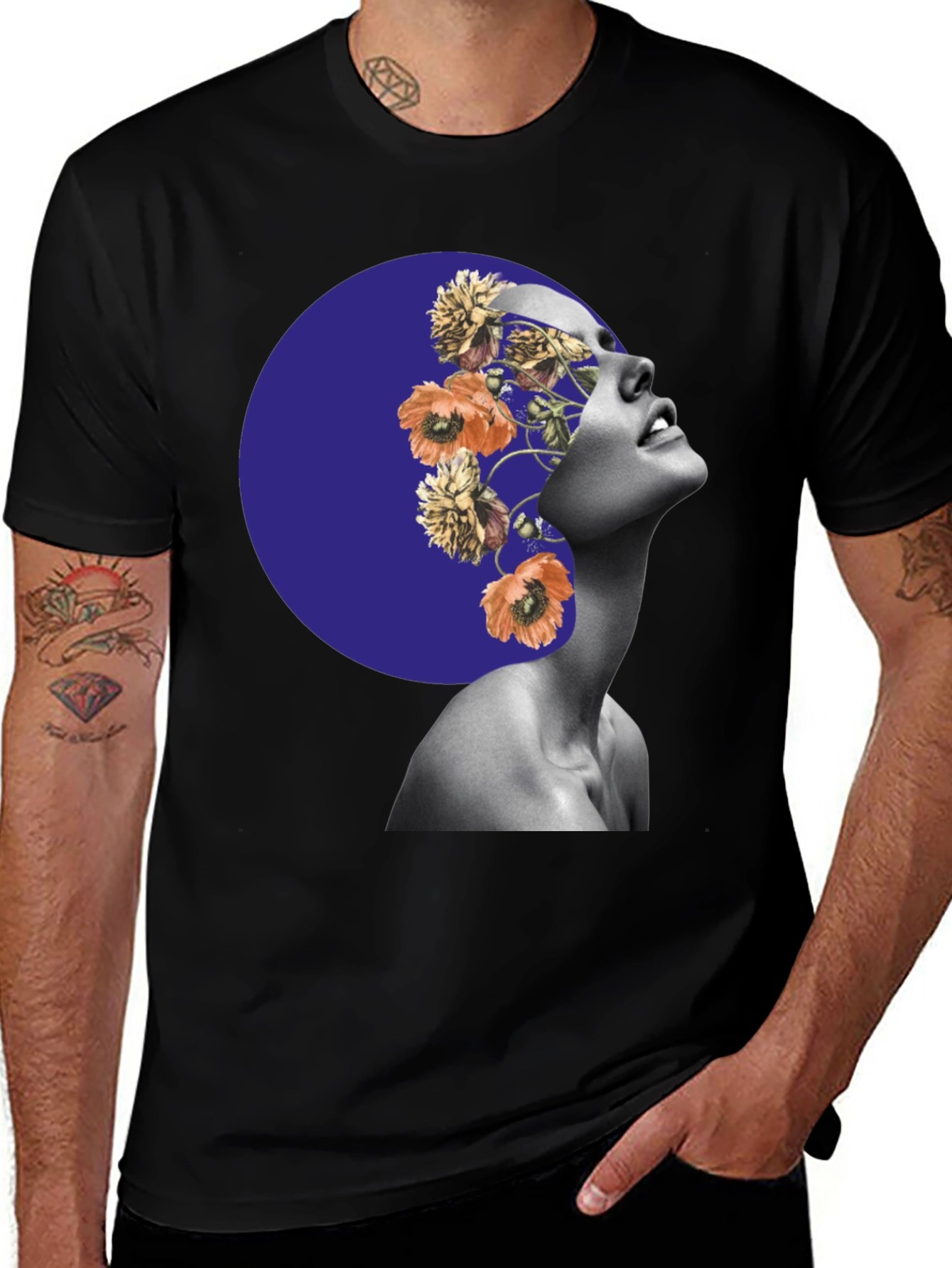 Variant 16 of Floral Portrait Graphic Tee - Artistic Black T-Shirt
