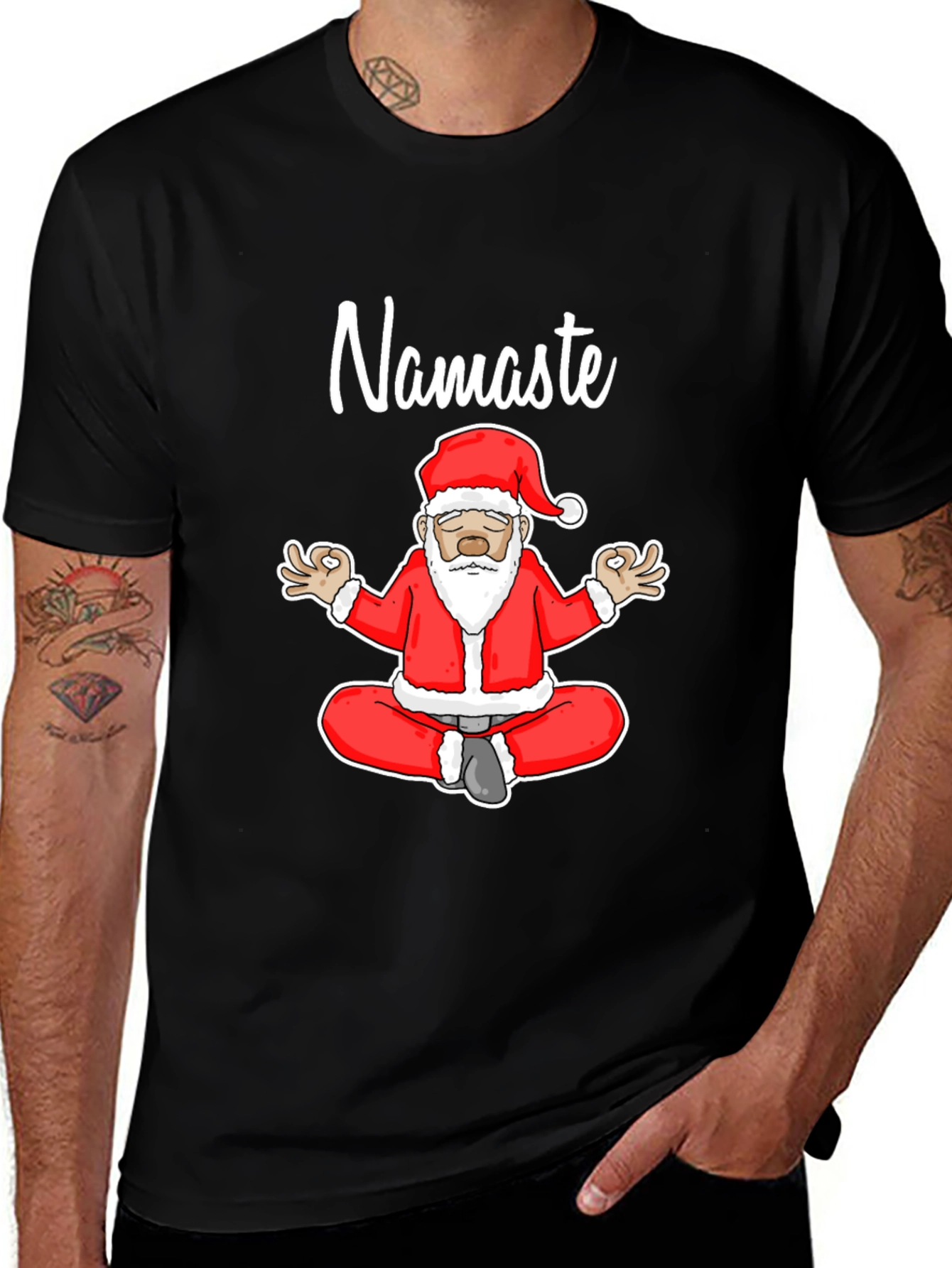Variant 15 of Santa Namaste Yoga Black T-Shirt