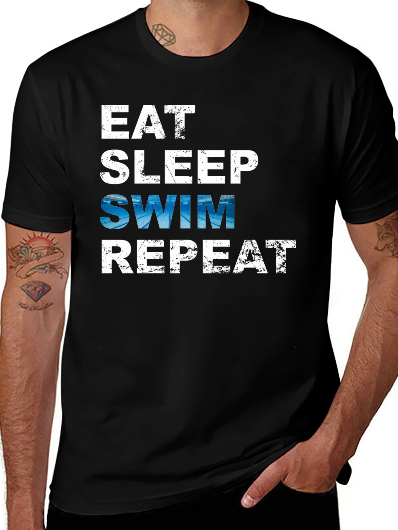 Variant 23 of Eat Sleep Swim Repeat Black Graphic T-Shirt