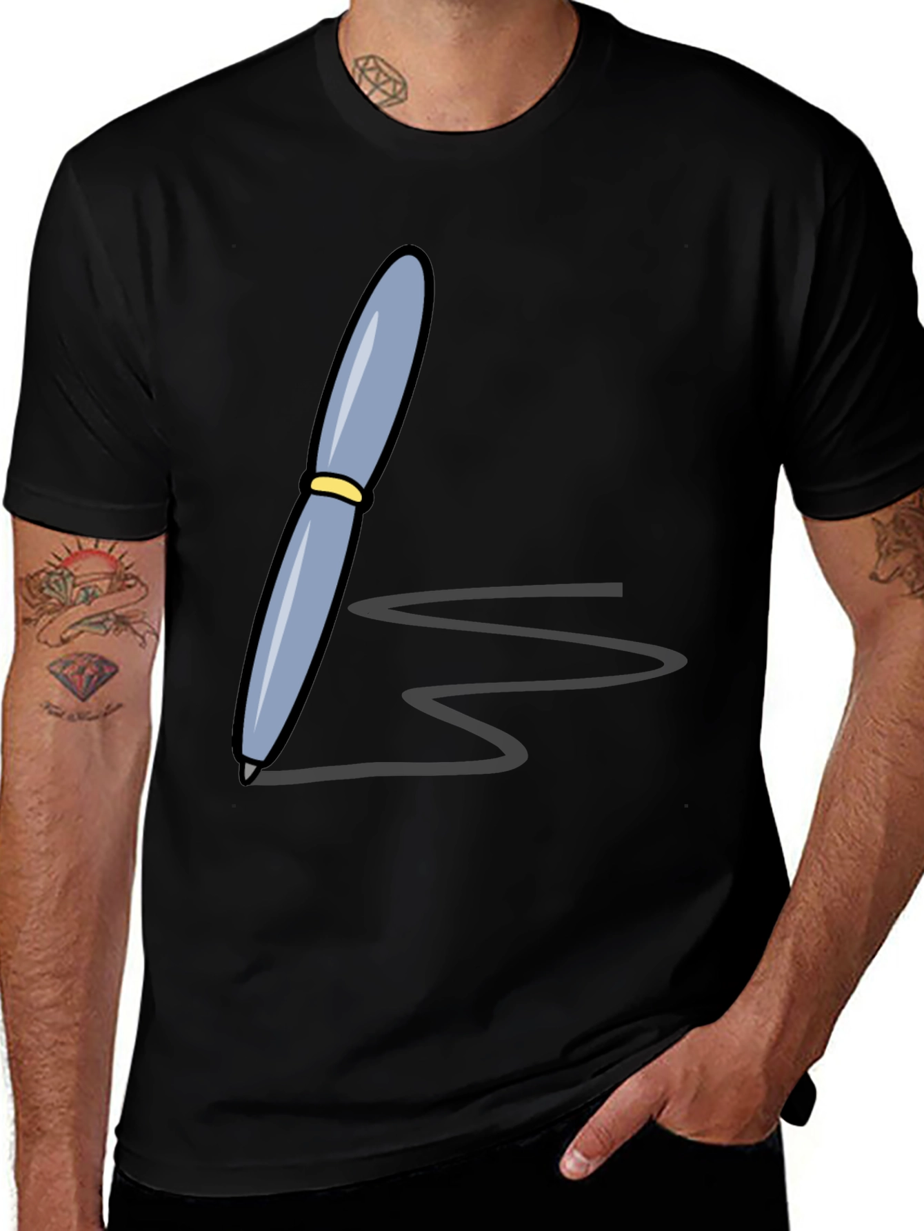 Pen Drawing T-Shirt - Artistic Black Tee