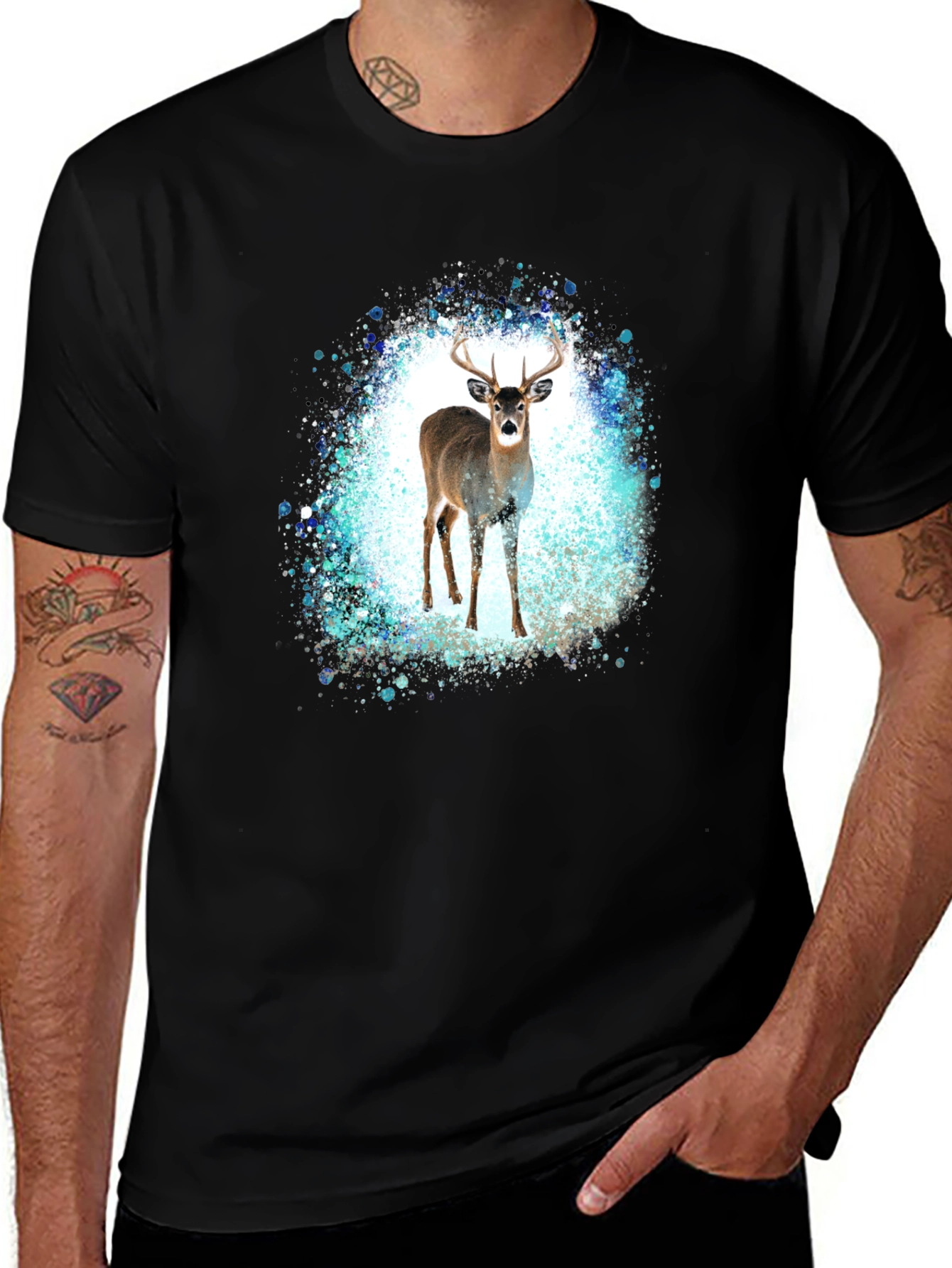 Deer Graphic Print Black T-Shirt