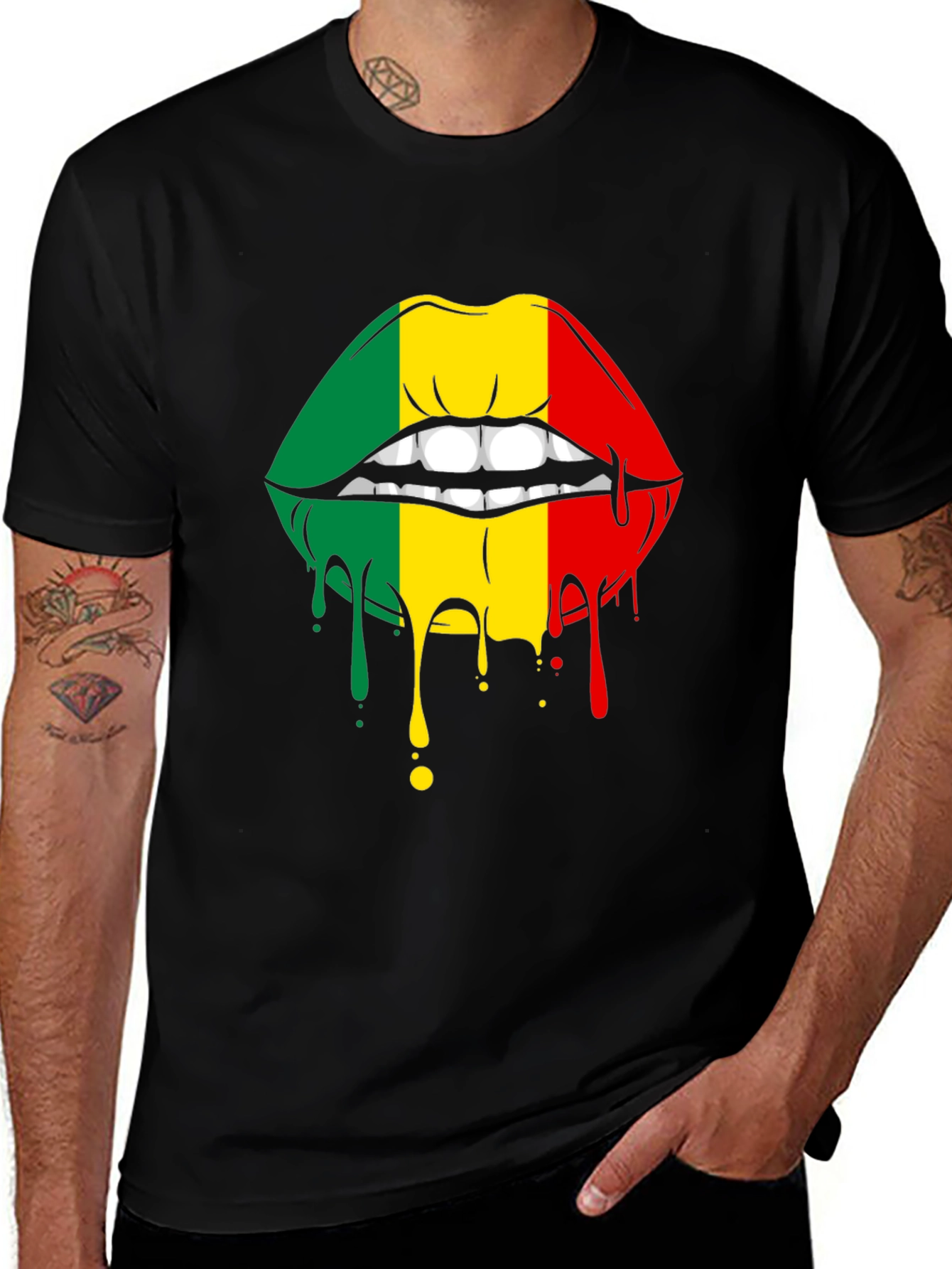 Rasta Lips Drip Black T-Shirt - Reggae Style