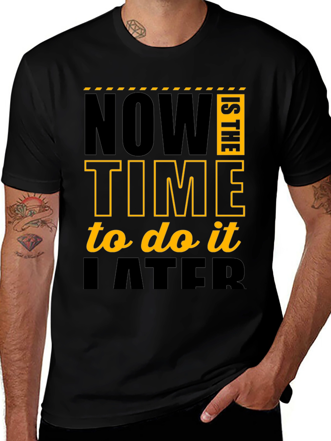 Black Funny Procrastination T-Shirt - Now Is The Time To Do It Later main image