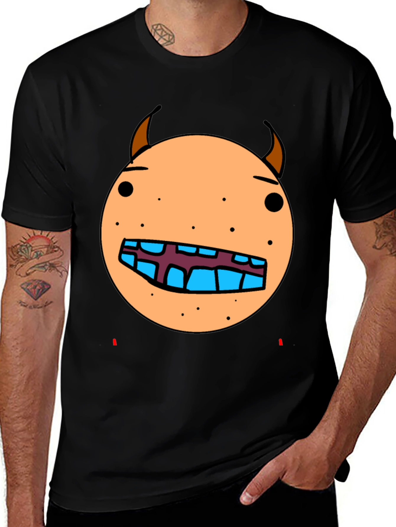 Variant 11 of Cartoon Monster Face Graphic T-Shirt - Black
