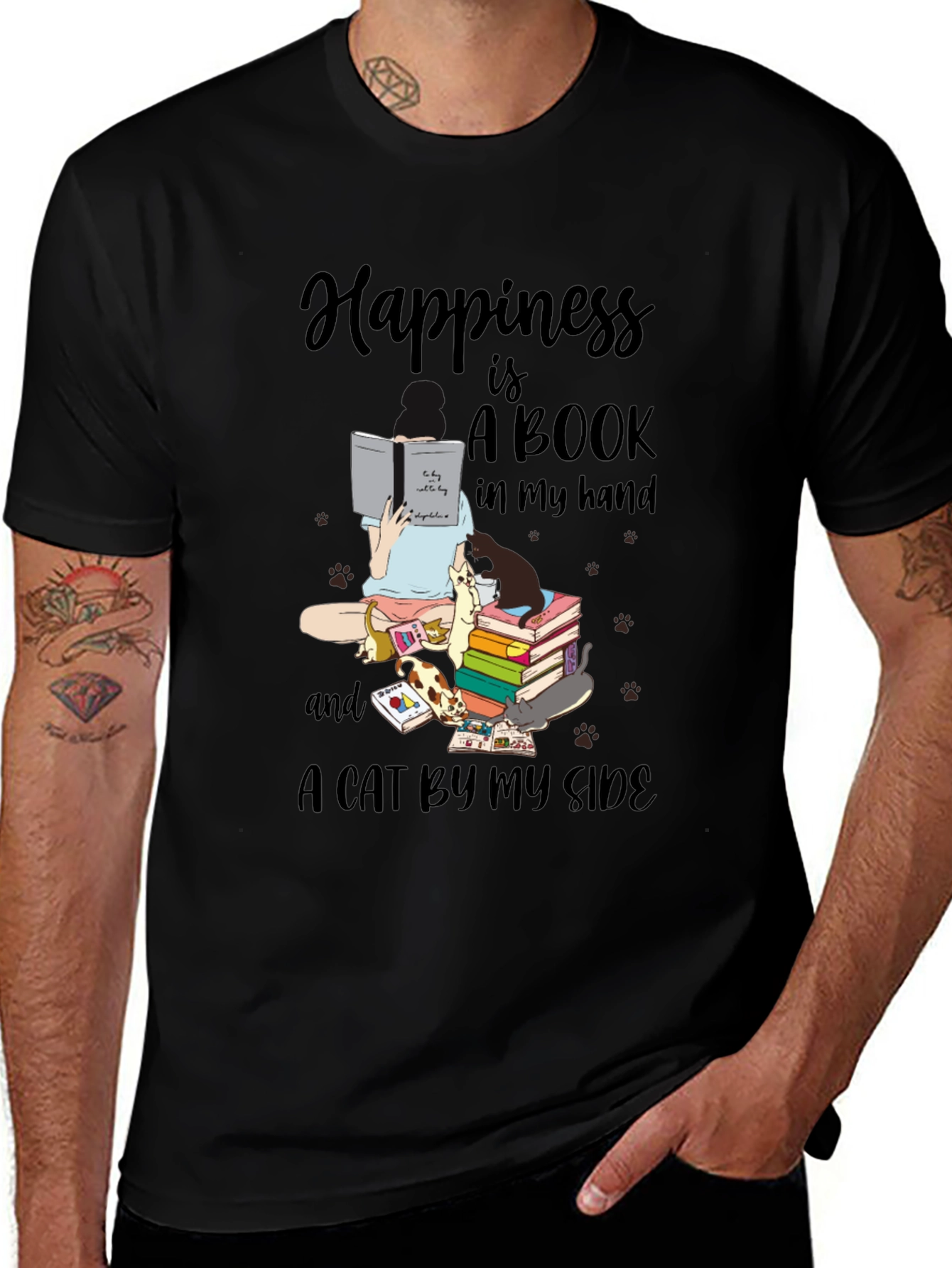 Variant 15 of Happiness is Books and Cats T-Shirt