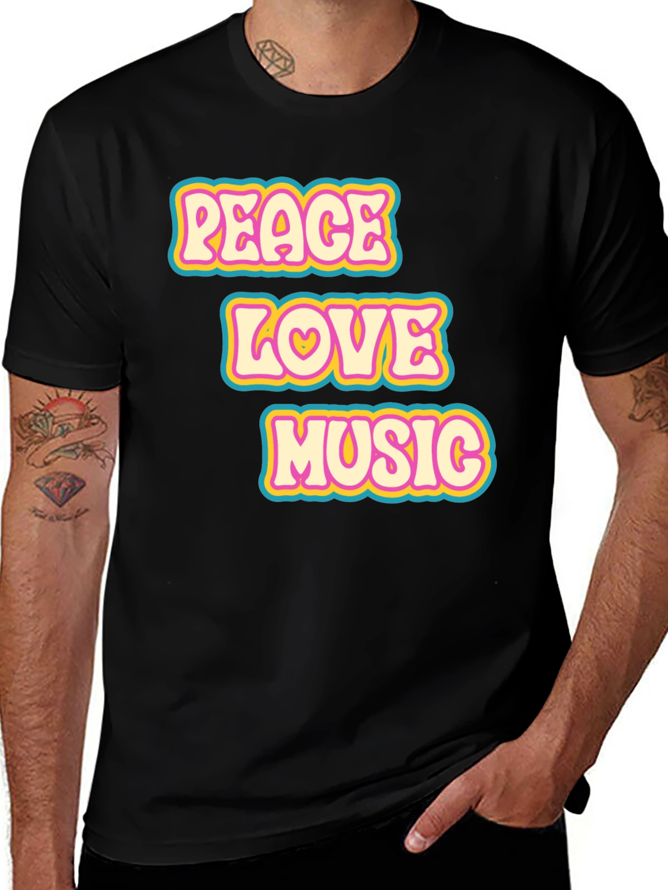 Variant 7 of Retro Peace Love Music Graphic T-Shirt