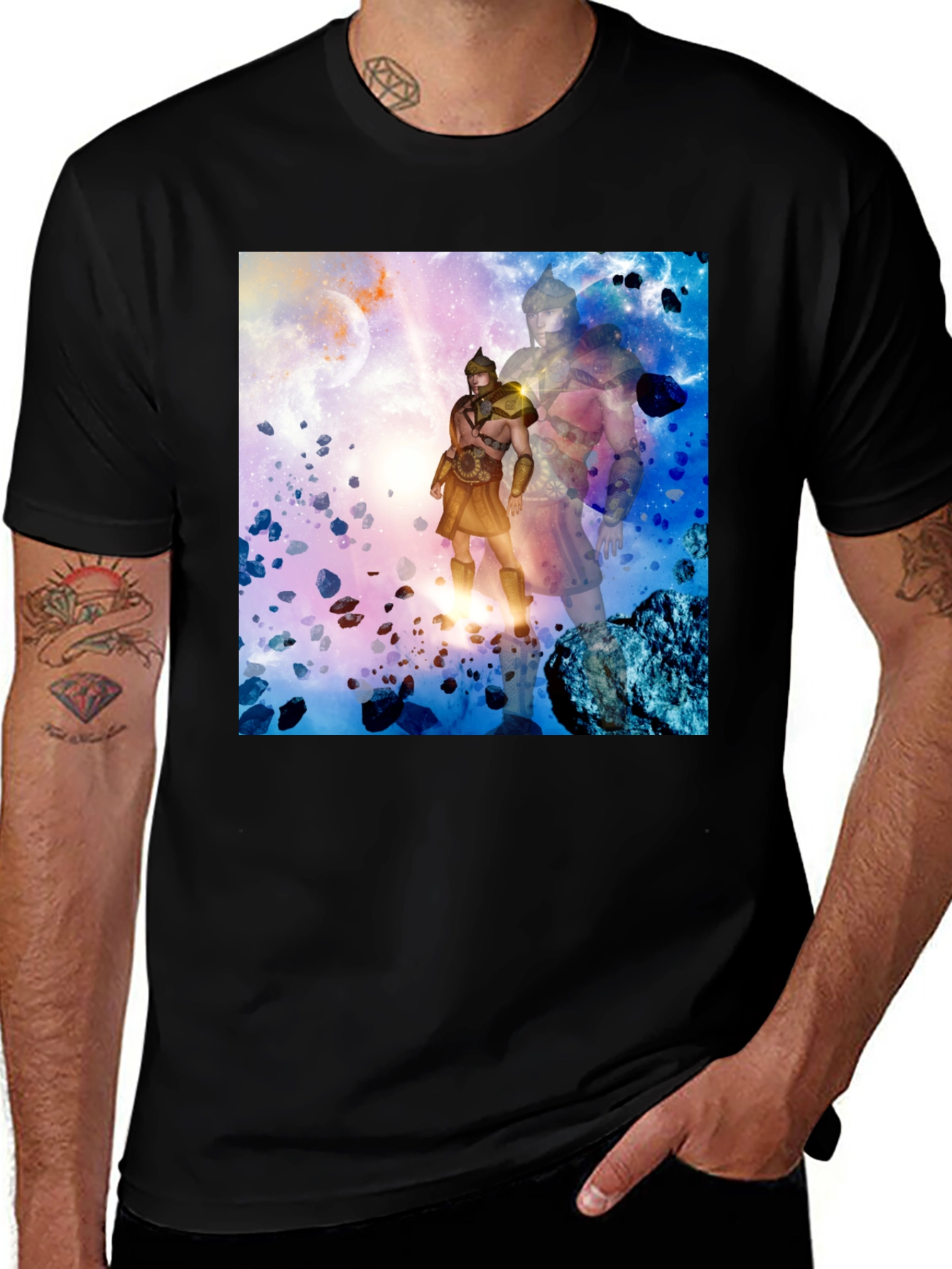 Variant 16 of Cosmic Gladiator Graphic T-Shirt - Black