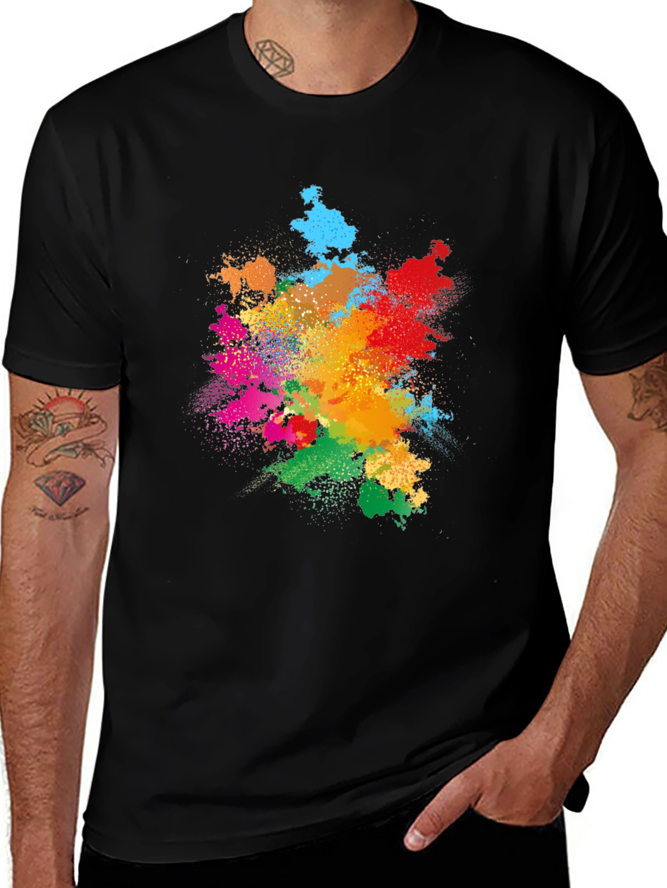 Variant 22 of Colorful Splatter Tee - Black Cotton T-Shirt