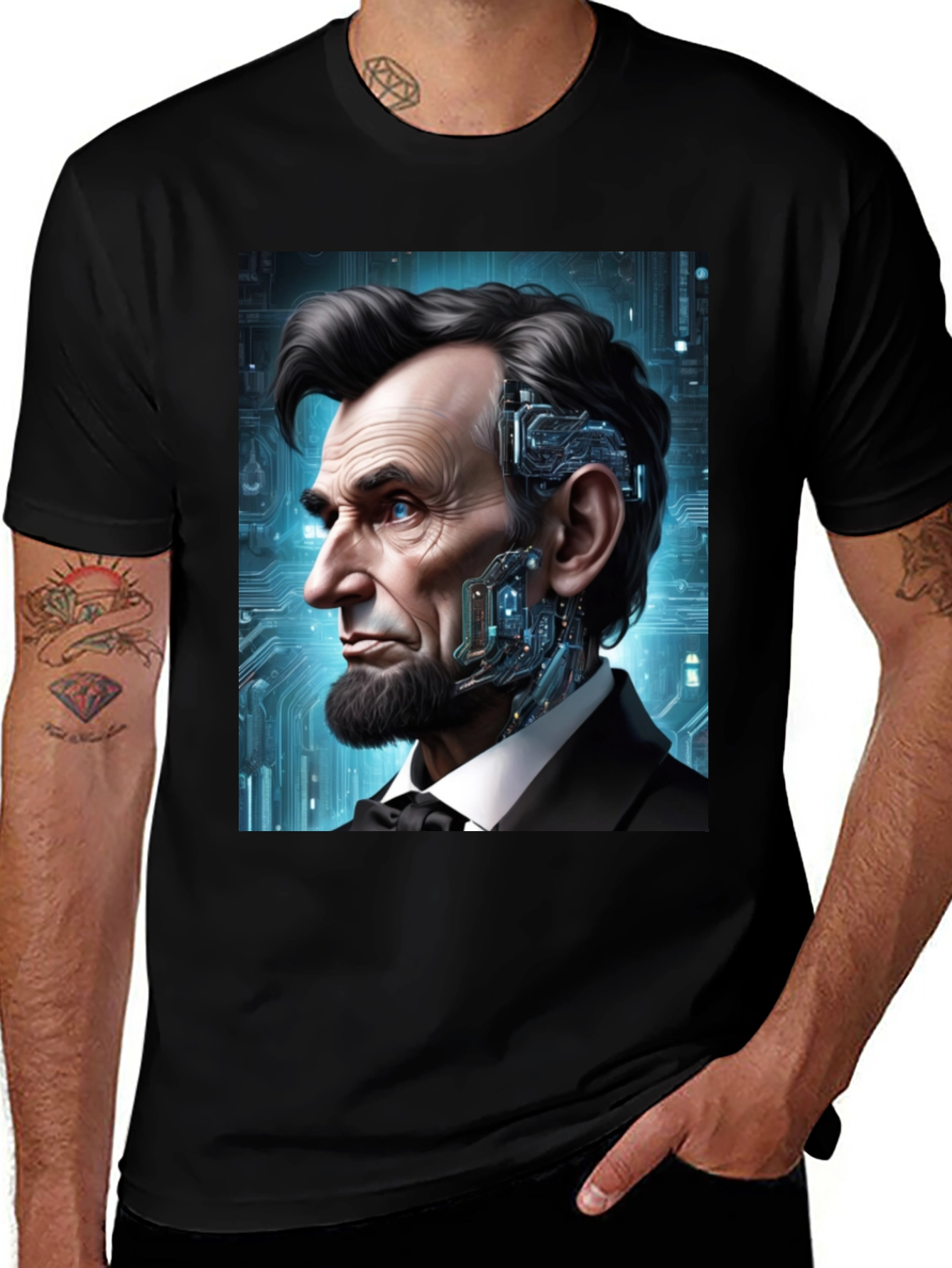 Cyberpunk Lincoln T-Shirt - Futuristic President Design