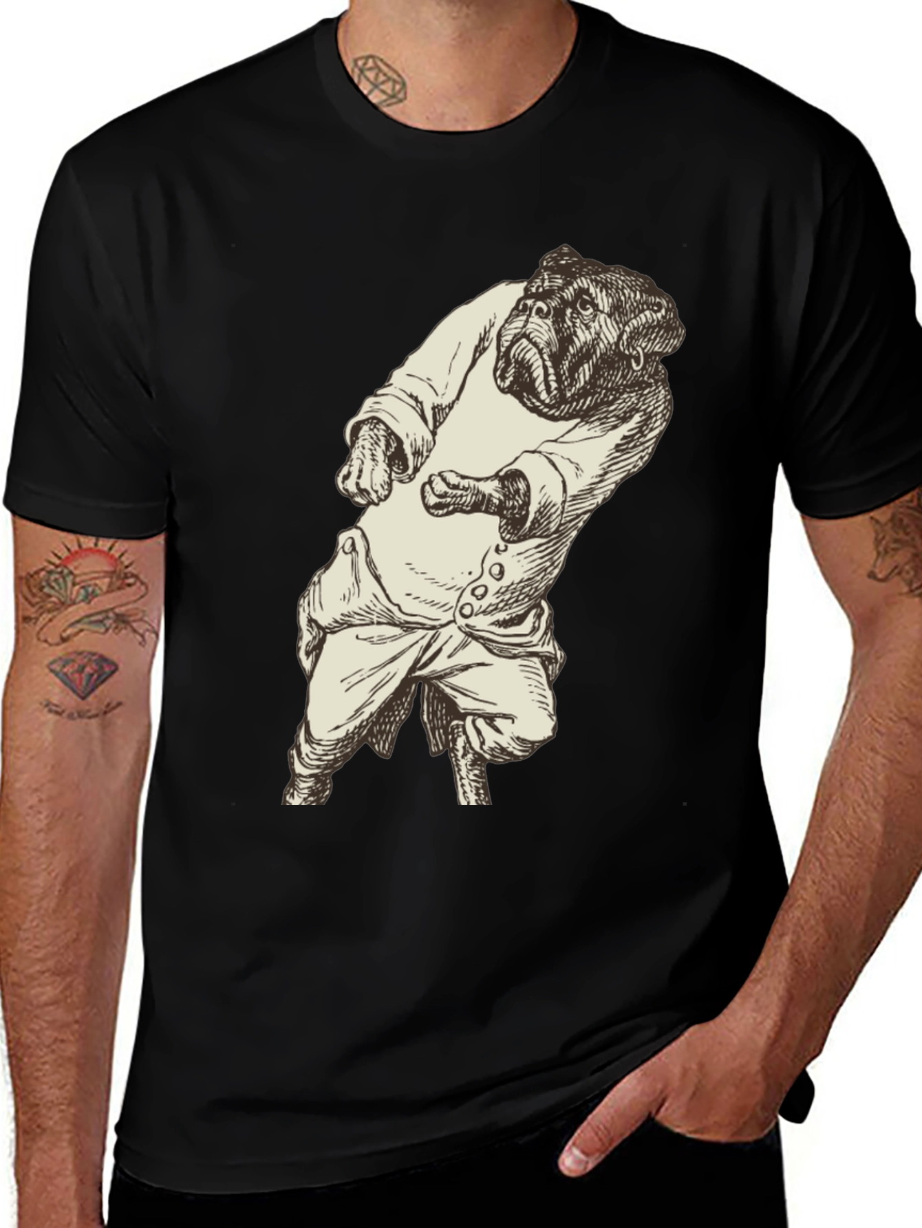 Variant 8 of Bulldog Gentleman Graphic Tee - Unique Black T-Shirt