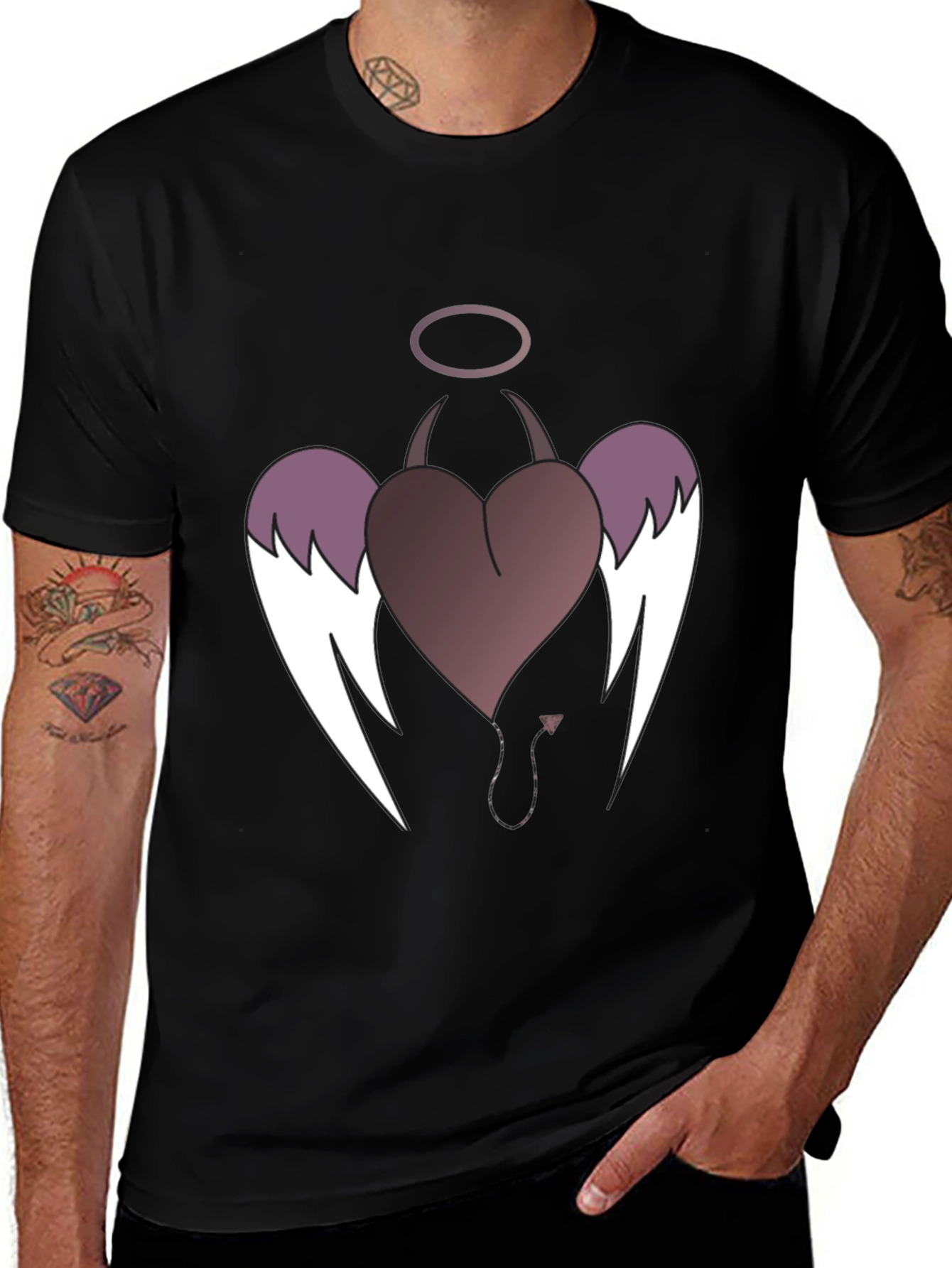Variant 10 of Angel Devil Heart Graphic Tee - Black
