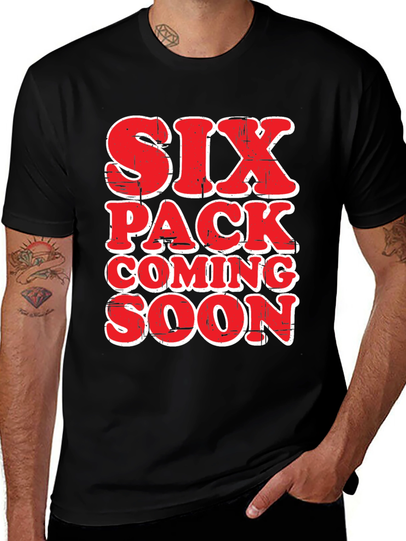 Black Six Pack Coming Soon Funny Men's T-Shirt main image