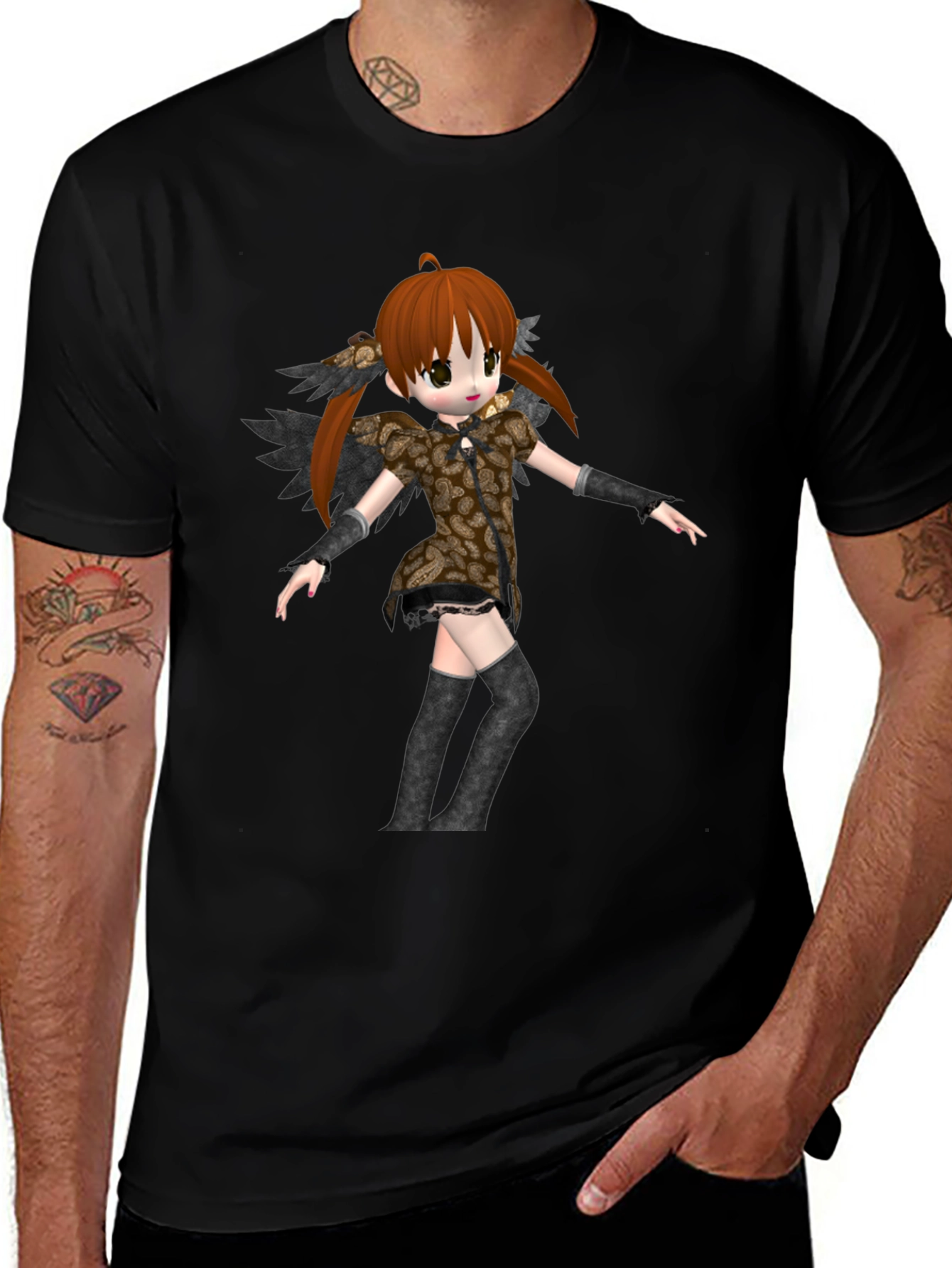 Variant 3 of Anime Girl Graphic Black T-Shirt