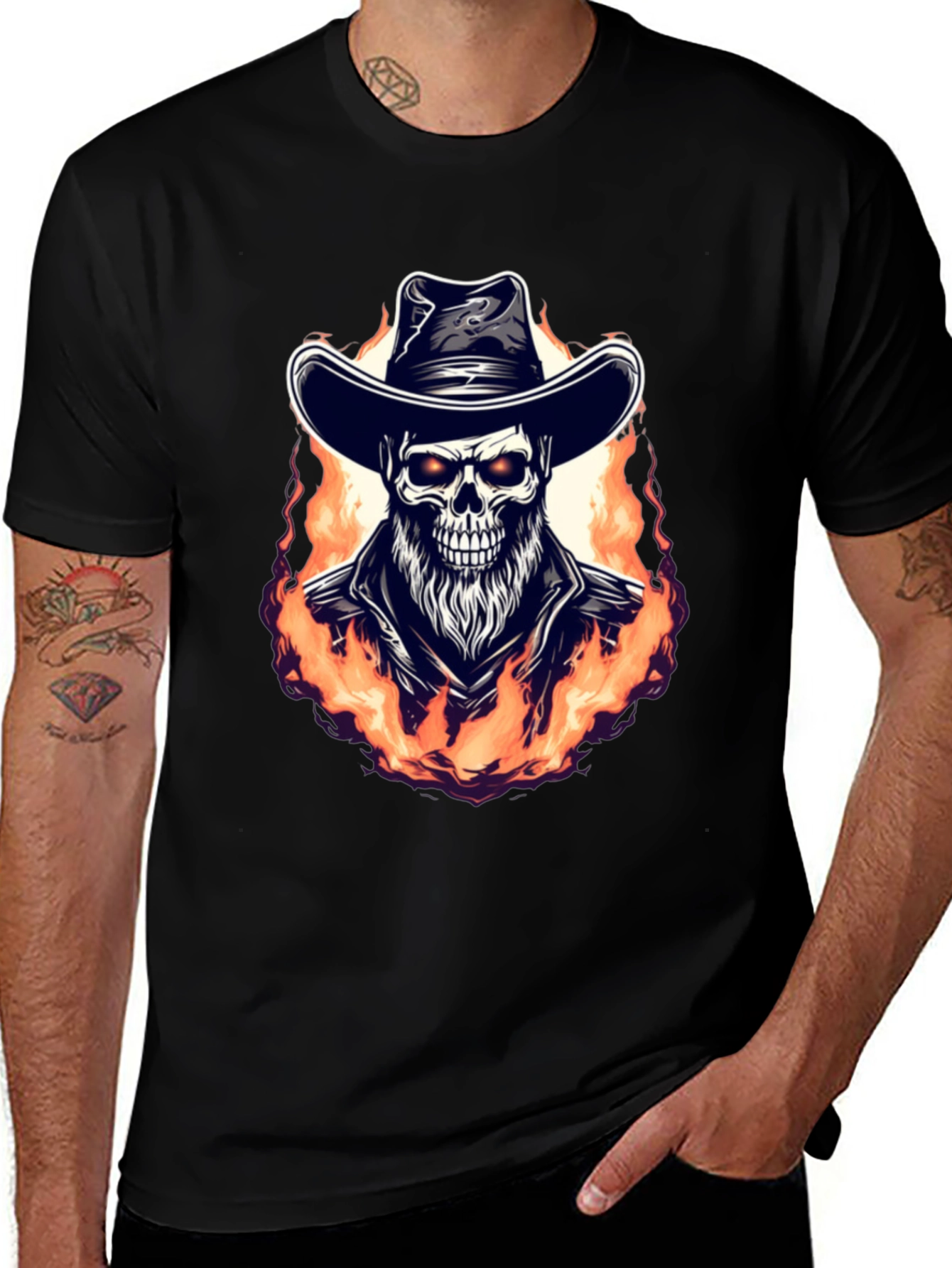 Fiery Cowboy Skull Graphic Tee