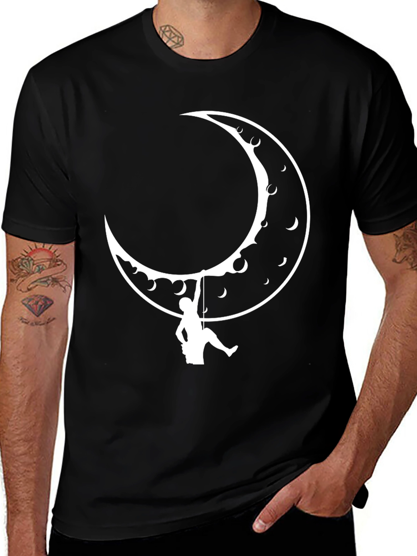 Variant 6 of Moon Climber Graphic T-Shirt - Black Cotton Tee
