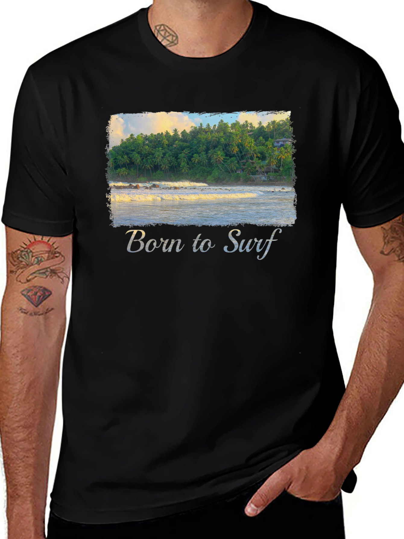 Variant 27 of Born to Surf T-Shirt - Tropical Beach Design