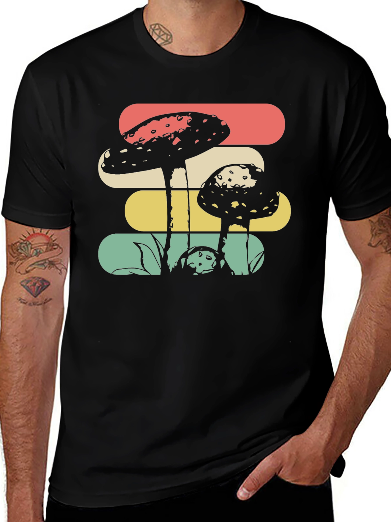 Variant 9 of Retro Mushroom Graphic Tee - Black