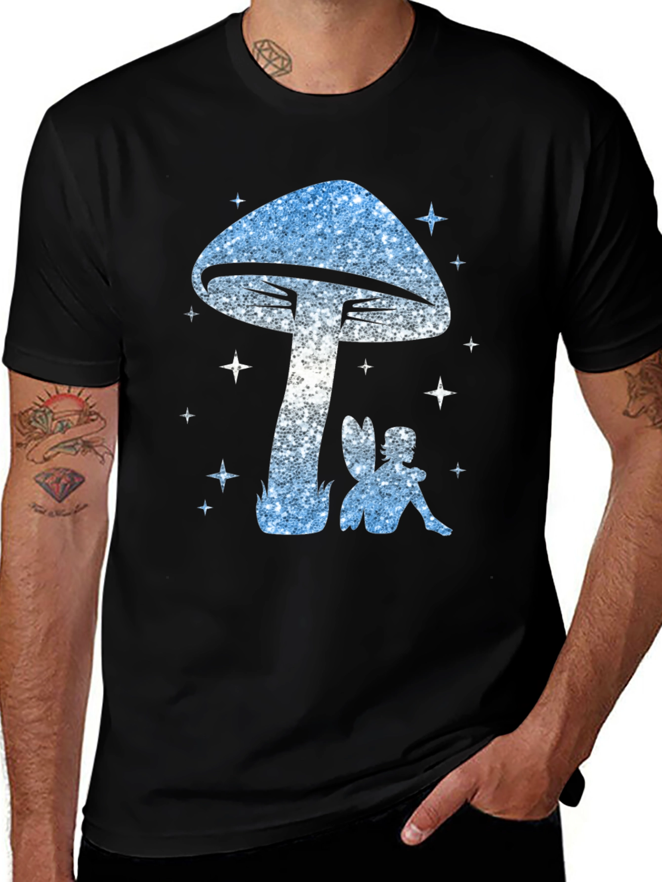 Variant 20 of Mushroom Fairy Graphic Tee - Black Cotton Blend