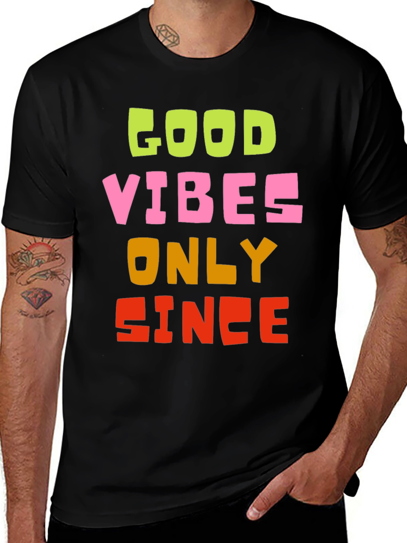 Variant 12 of Good Vibes Only Graphic Tee - Black Cotton T-Shirt