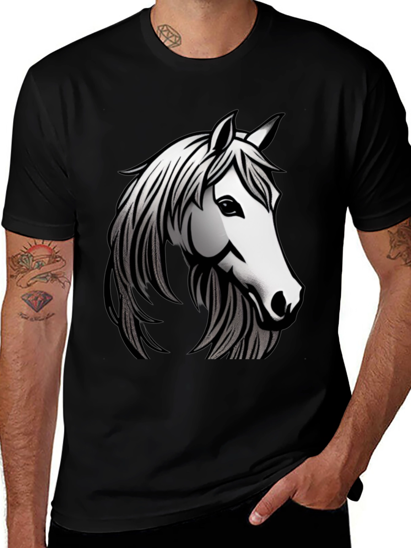 Variant 20 of Black T-Shirt with Horse Graphic