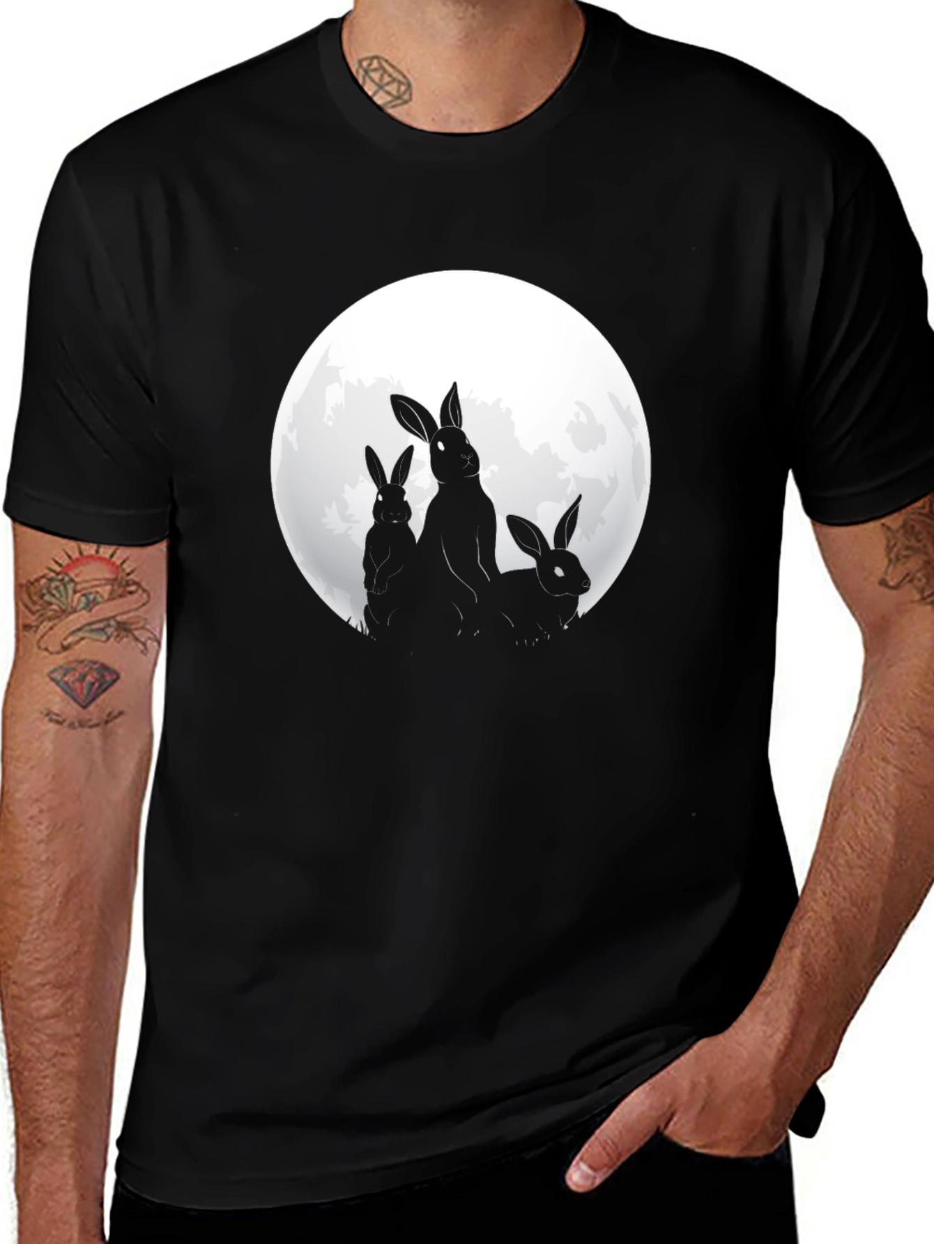 Variant 12 of Rabbit Moon Graphic Tee - Black Cotton T-Shirt