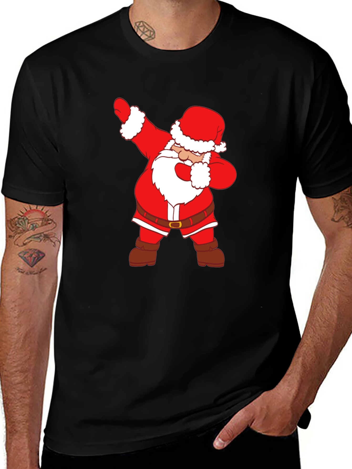 Dabbing Santa Claus Graphic Tee - Black Cotton T-Shirt