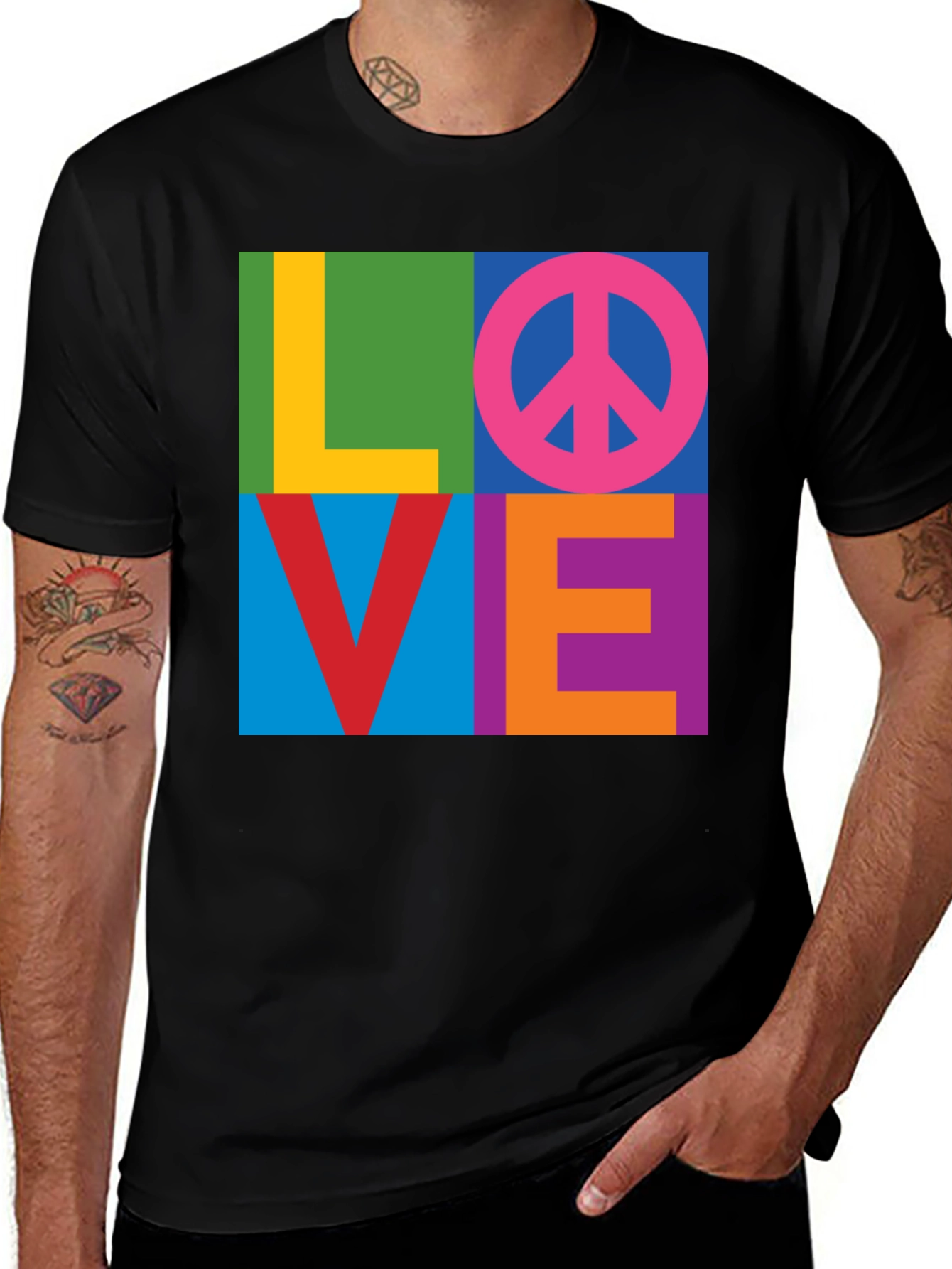 Variant 12 of Colorful LOVE Peace Sign Graphic T-Shirt