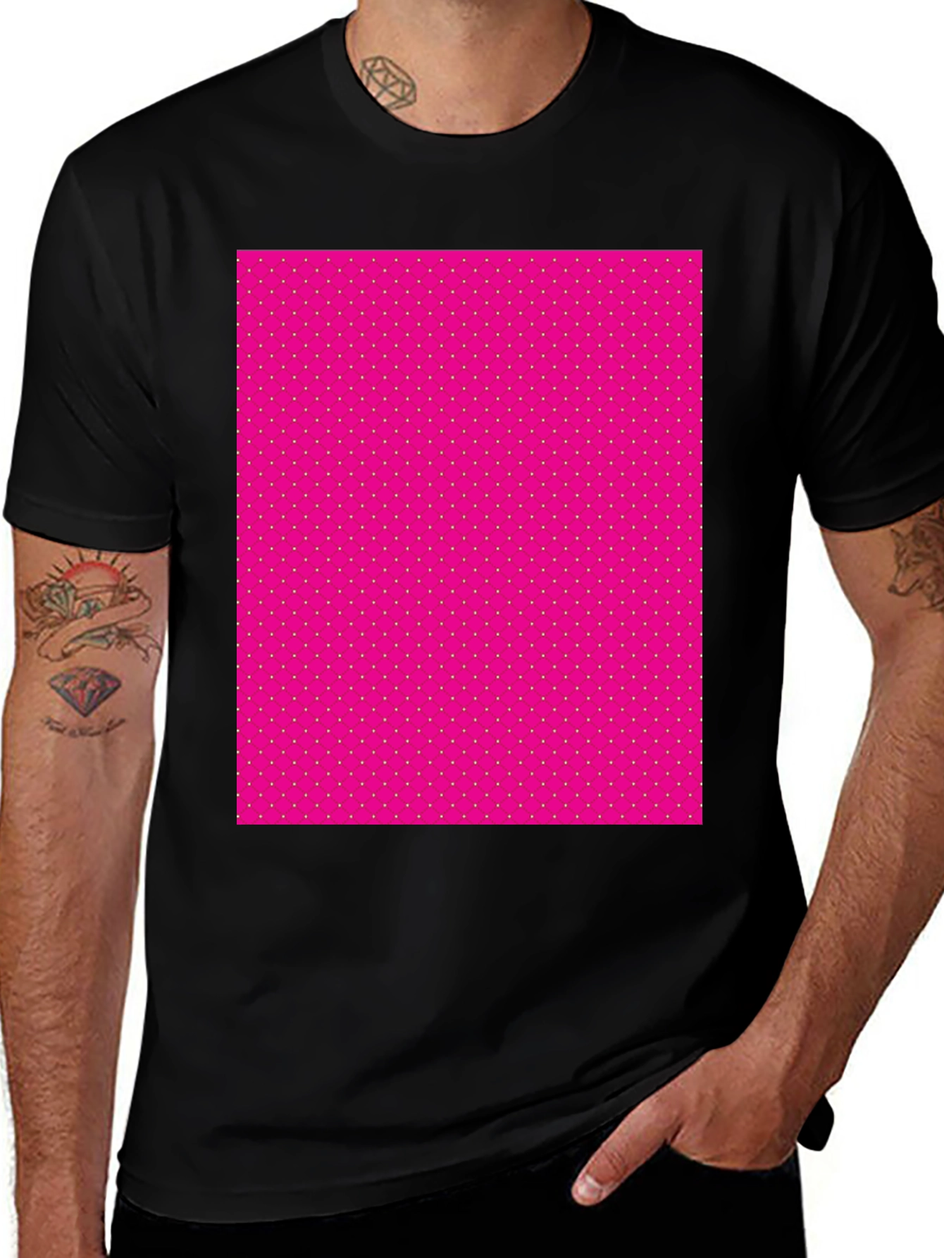 Variant 15 of Men's Black T-Shirt with Pink Polka Dot Pattern