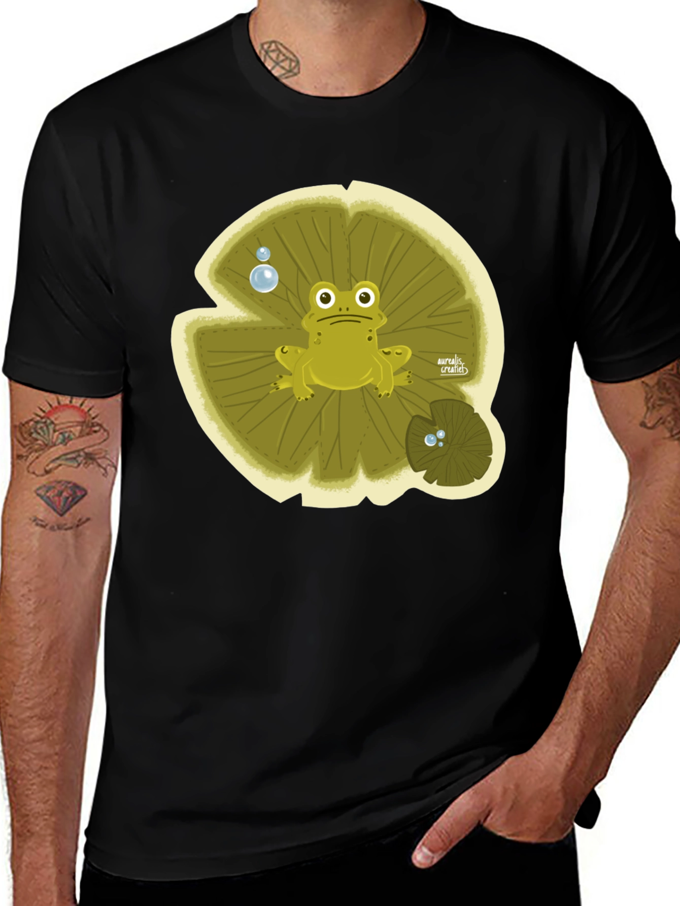Variant 18 of Frog on Lily Pad Graphic Tee - Men's Black T-Shirt