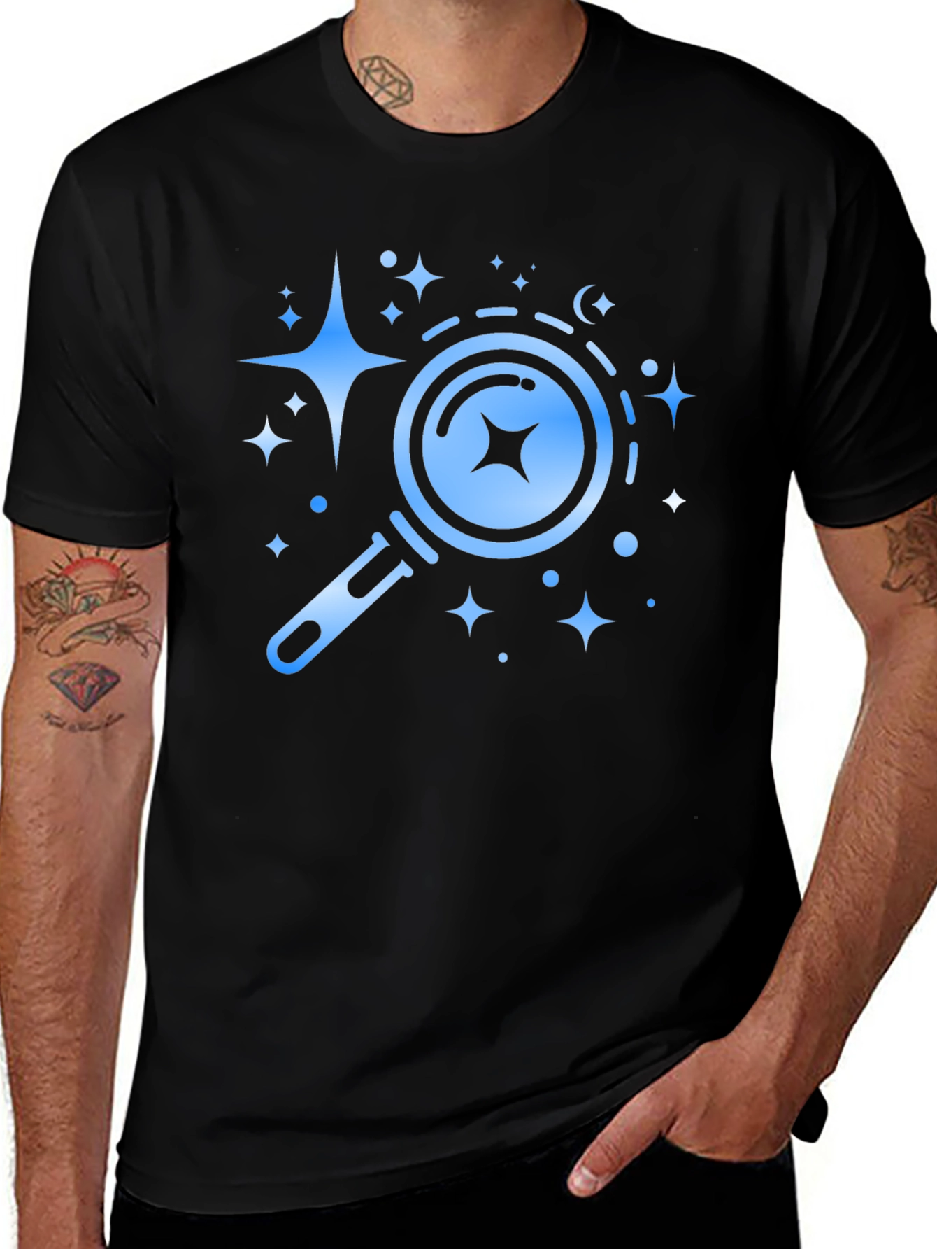 Variant 29 of Celestial Search Tee - Black Cotton Graphic T-Shirt