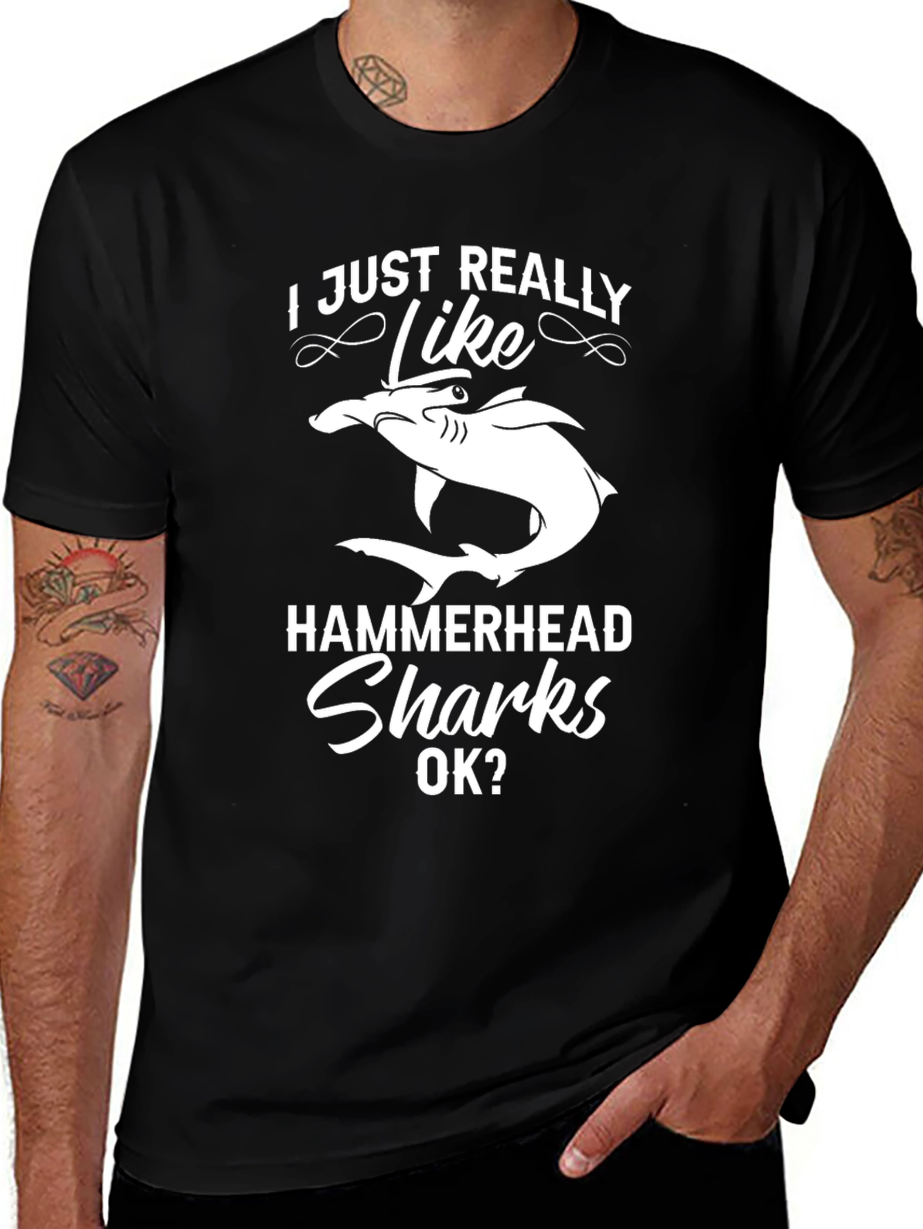Variant 27 of Hammerhead Sharks Graphic Tee - Black Cotton