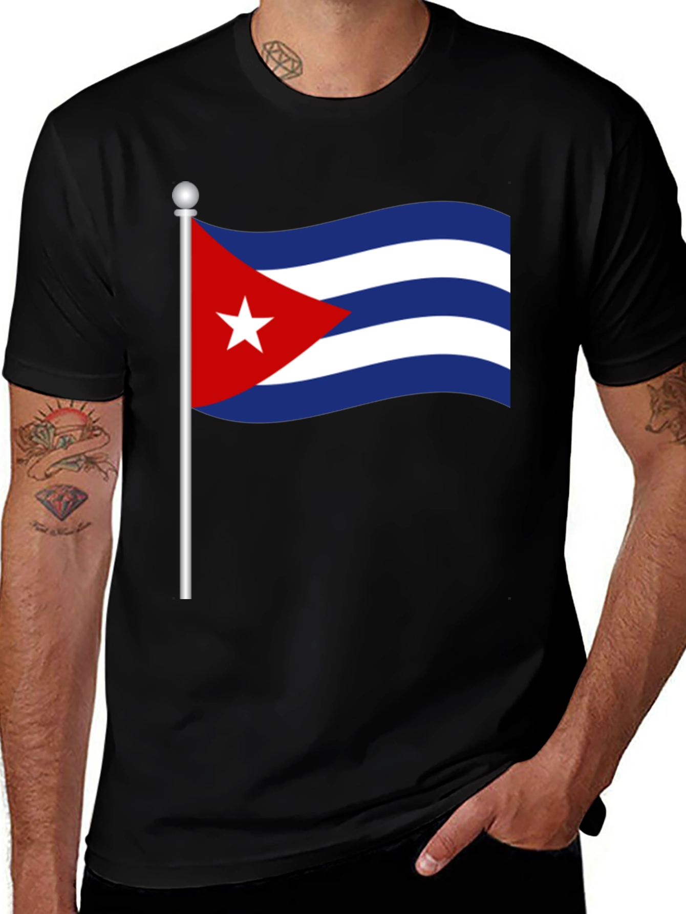 Variant 17 of Cuba Flag T-Shirt - Black Crew Neck Tee