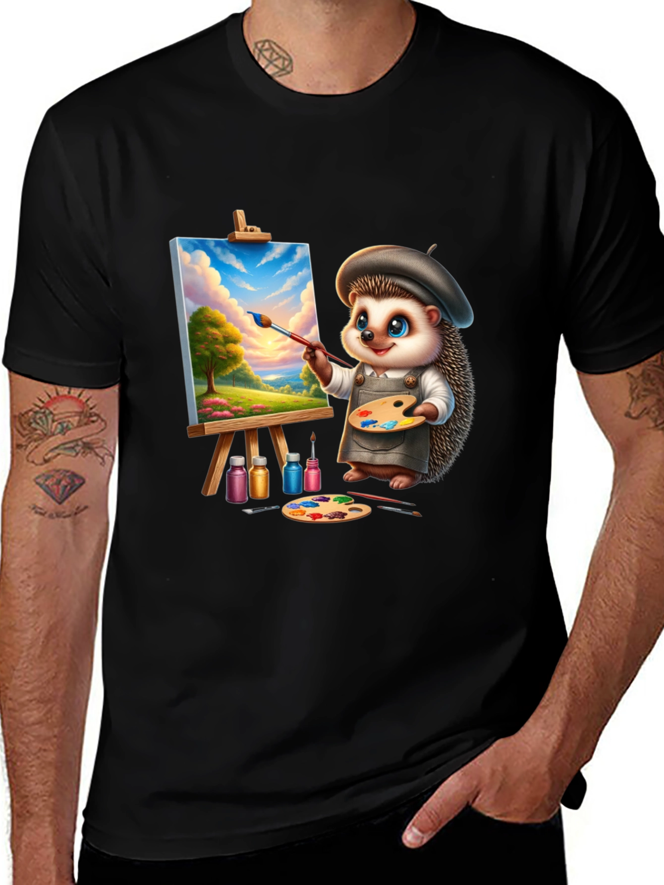 Variant 17 of Artist Hedgehog T-Shirt: Cute Painter Design