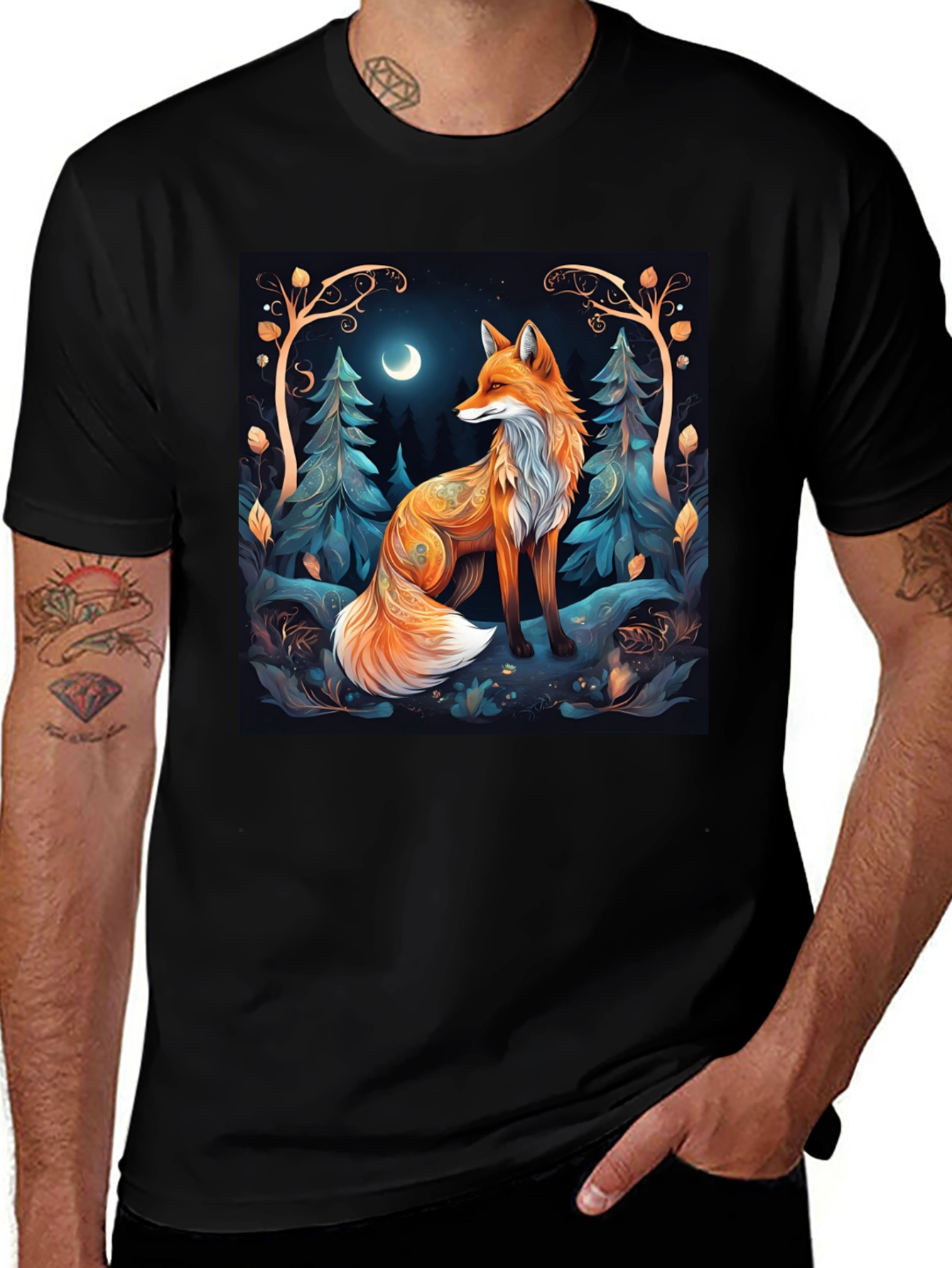 Variant 10 of Fox in Forest Graphic Tee - Night Scene Design