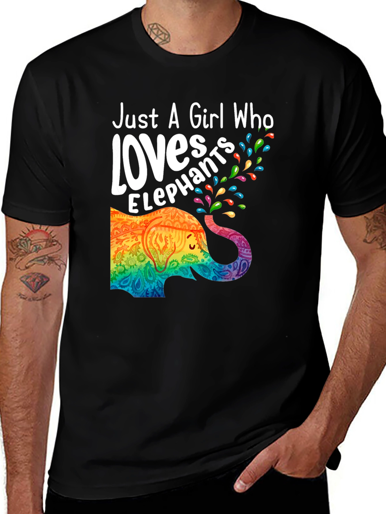 Elephant Lover Tee: Just A Girl Who Loves Elephants Black T-Shirt