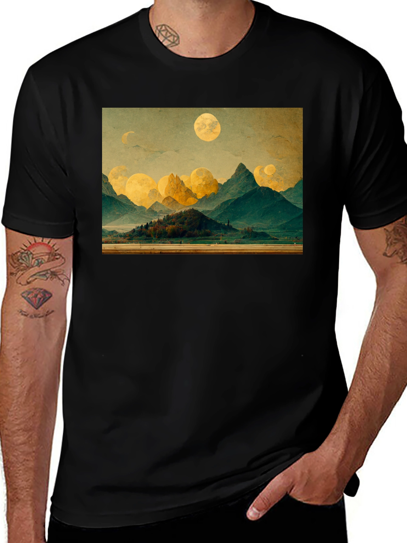Variant 21 of Scenic Landscape Graphic Tee - Black Cotton T-Shirt