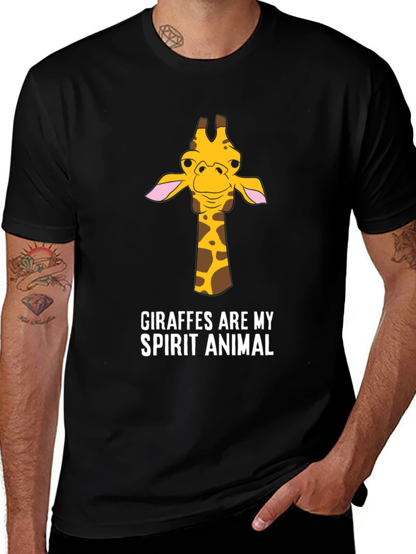 Variant 7 of Giraffe Spirit Animal Graphic Tee - Black Cotton T-Shirt