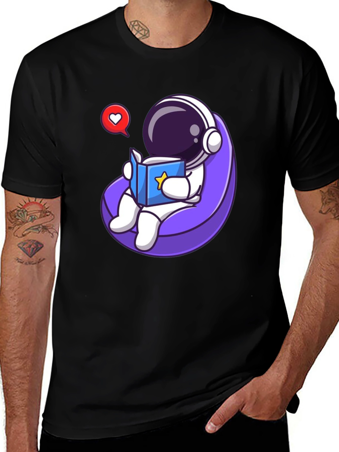 Variant 27 of Astronaut Reading Graphic Tee - Relaxed Space Lover Shirt