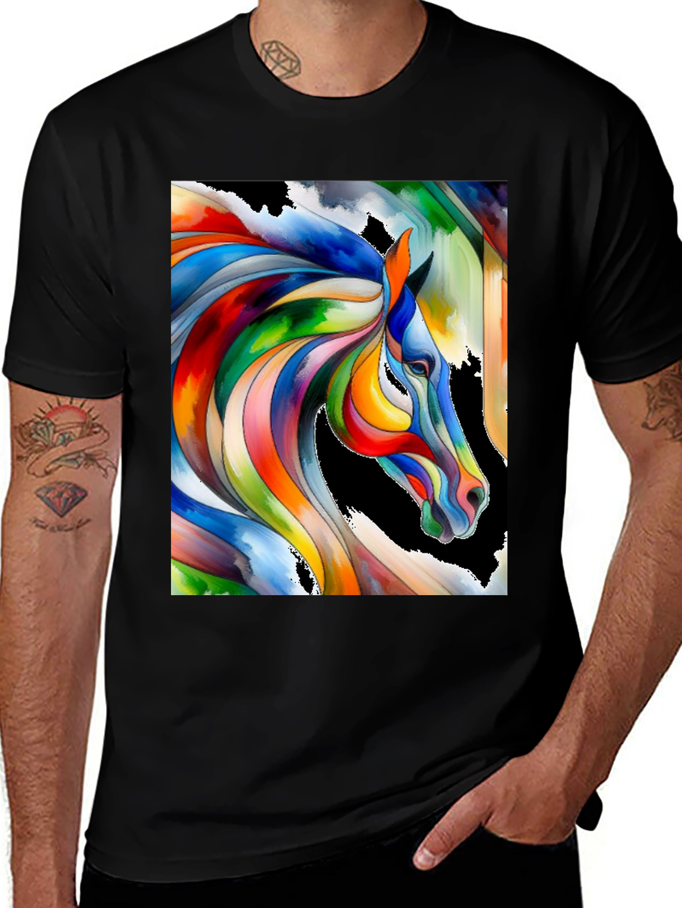 Variant 17 of Colorful Horse Graphic Tee - Artistic Design