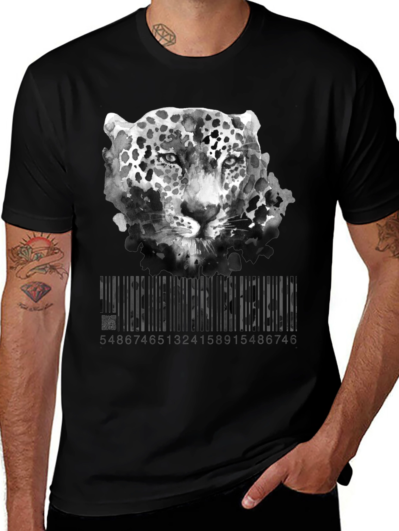 Variant 21 of Leopard Watercolor Art Black T-Shirt