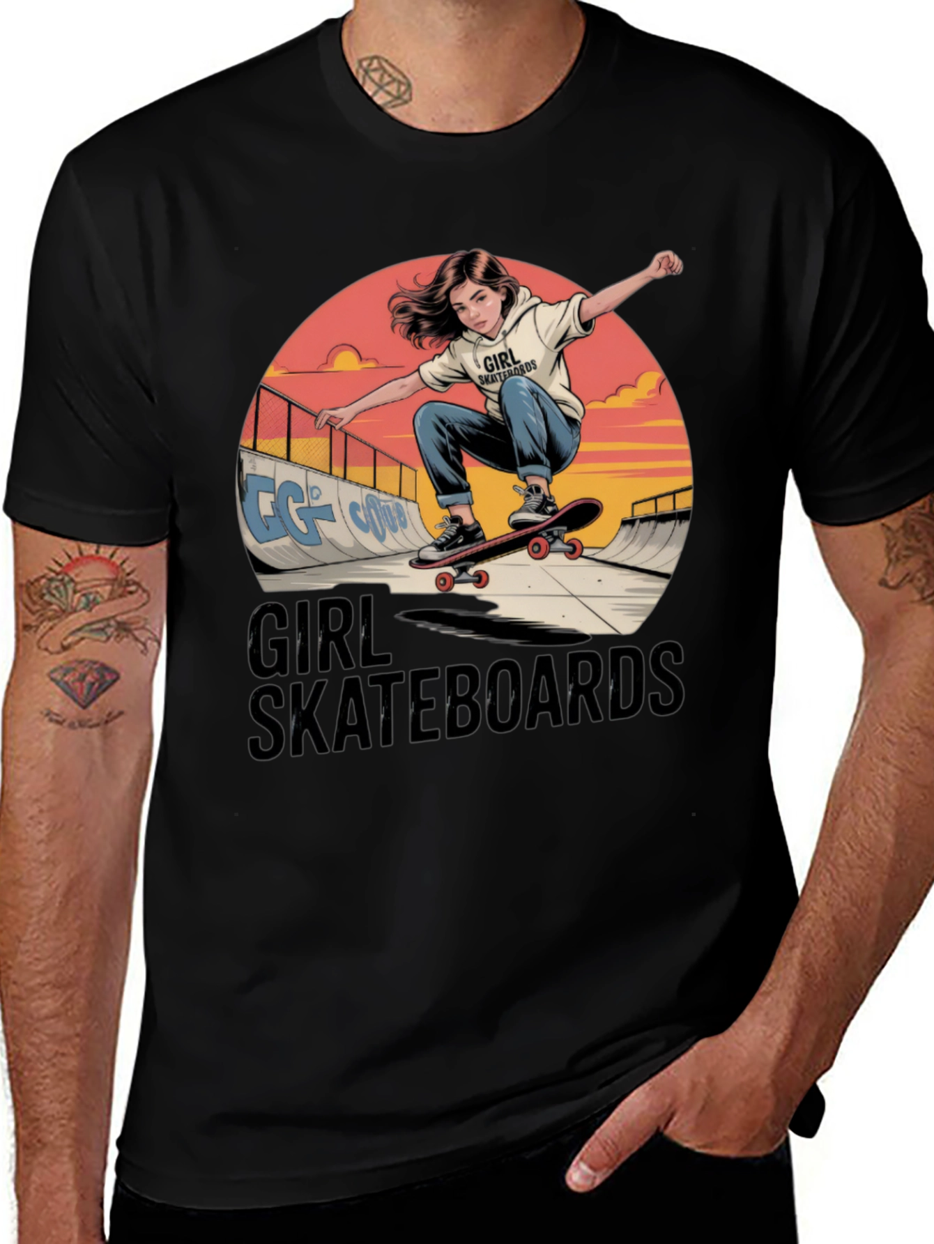 Variant 9 of Girl Skateboards T-Shirt - Retro Sunset Design