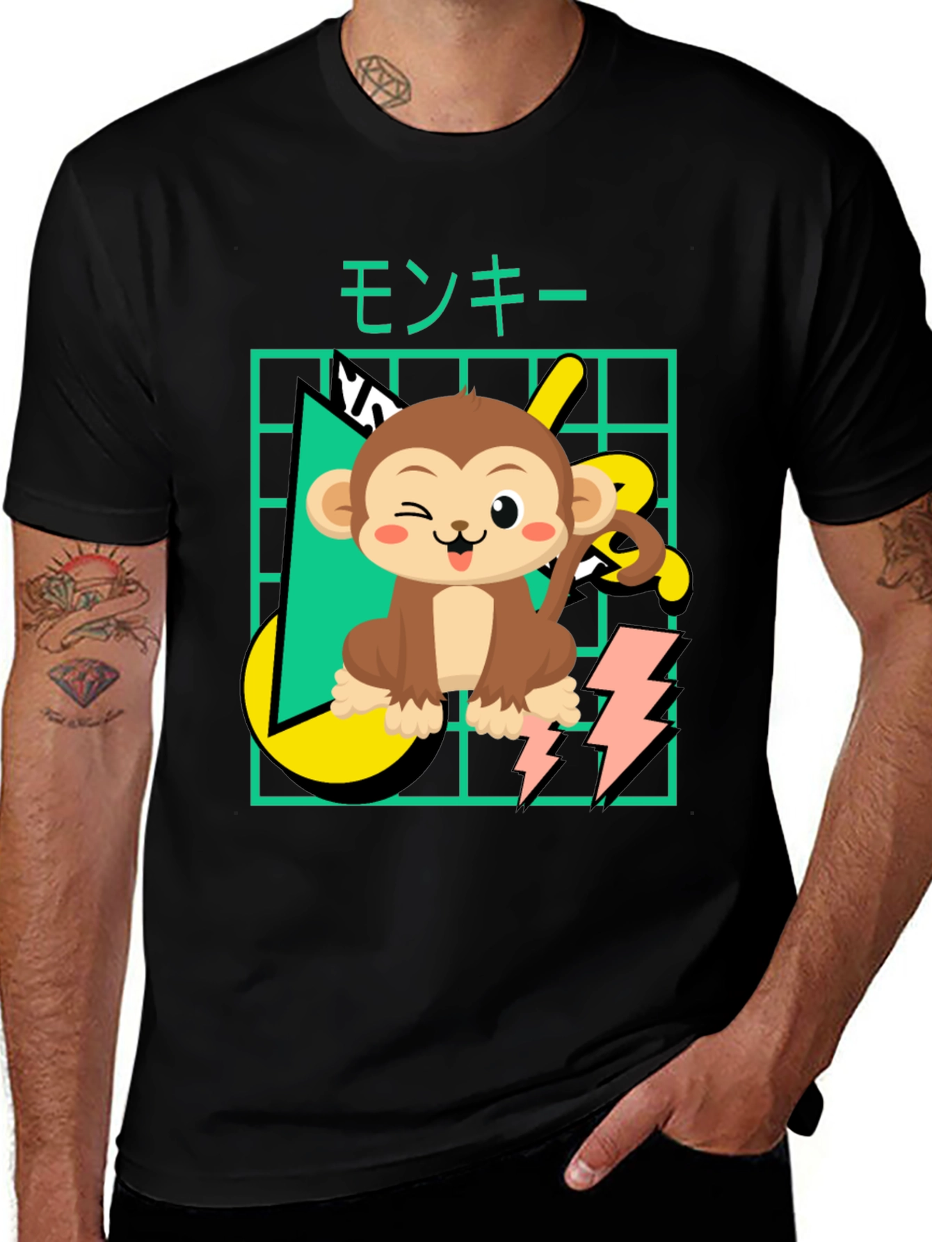 Black Cartoon Monkey Graphic Tee main image