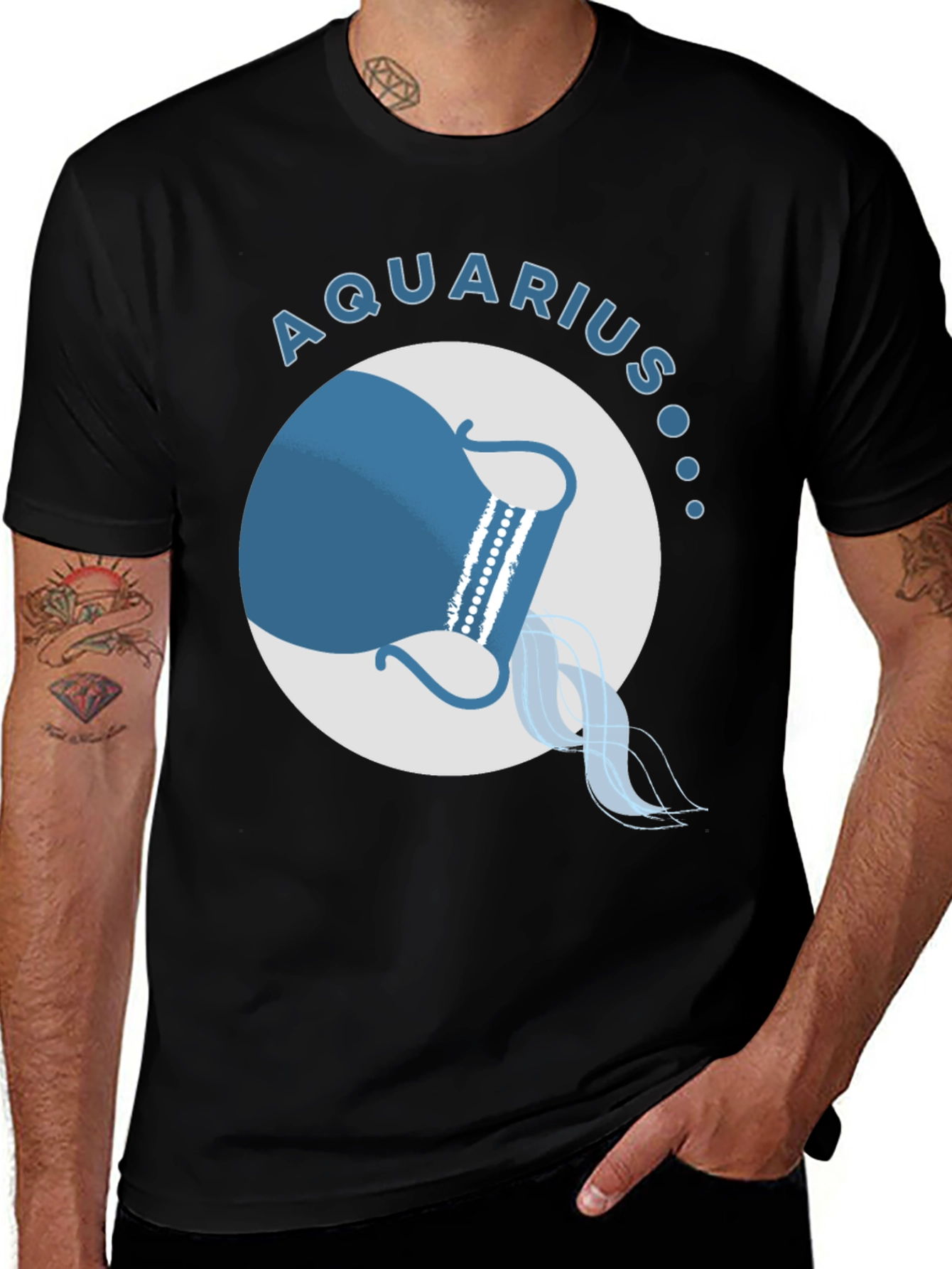 Aquarius Zodiac Sign Black T-Shirt