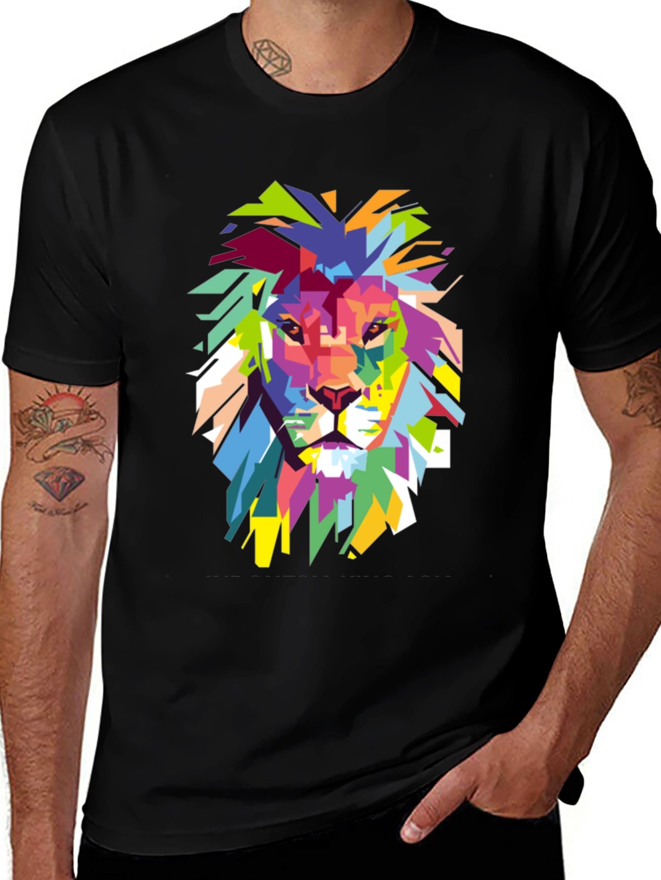 Geometric Lion Graphic Tee - Bold Colorful Design