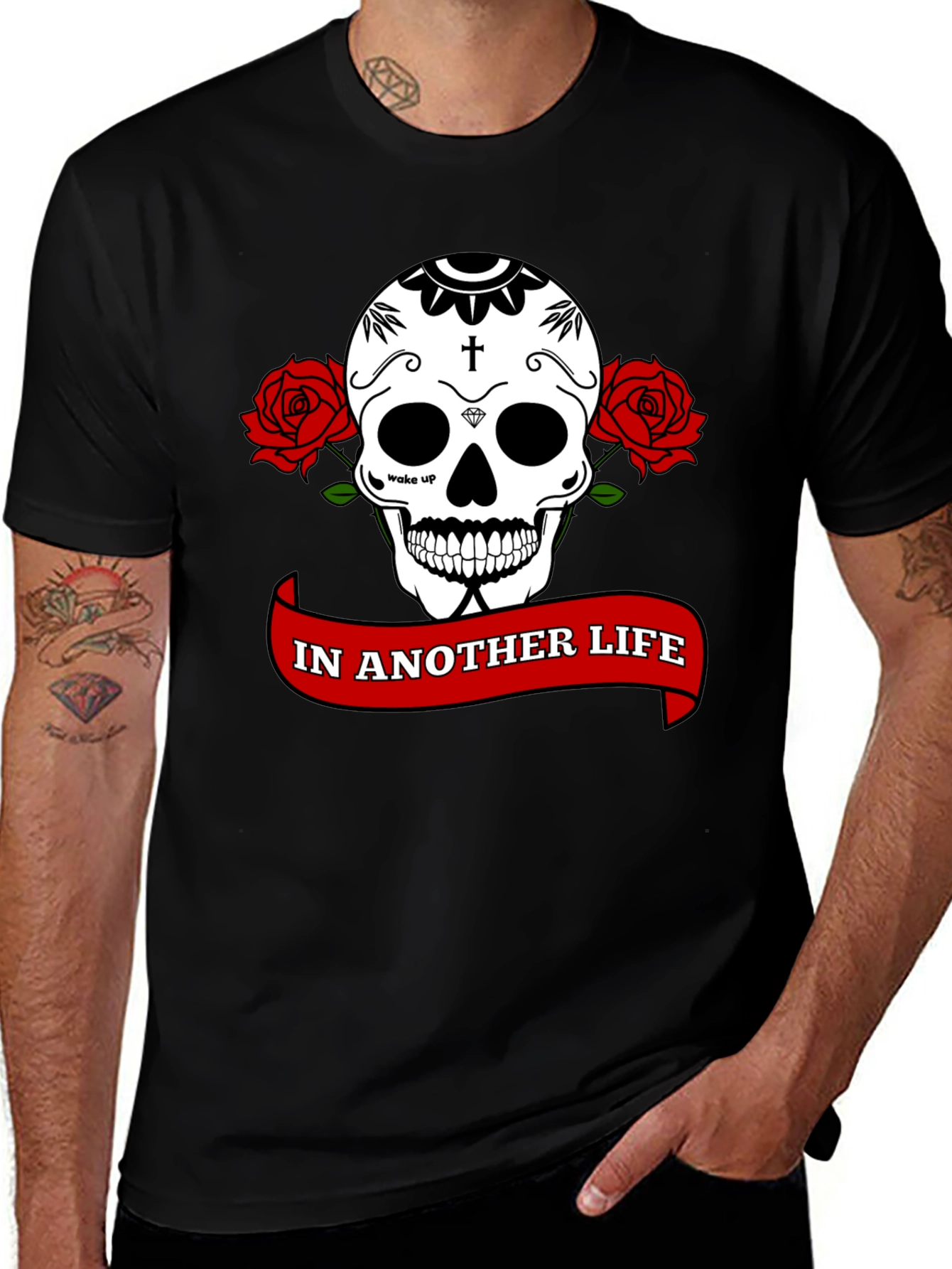 Variant 2 of Sugar Skull "In Another Life" Graphic Tee - Black Cotton